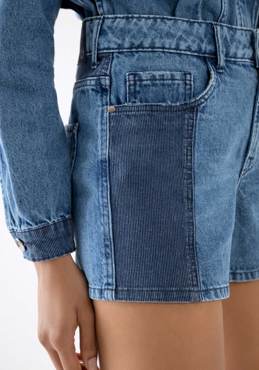 Shorts Jeans Boyfriend com Recortes Duo, JEANS, large.