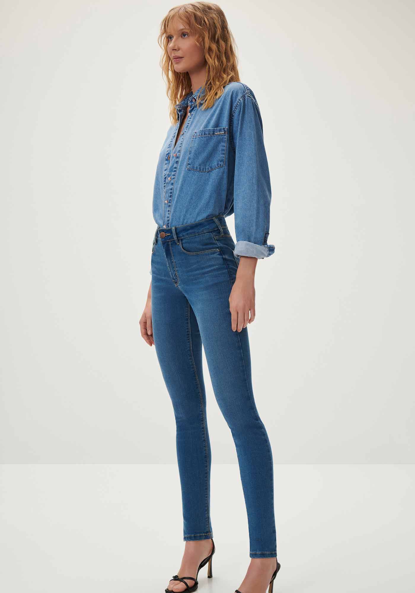 Cal&ccedil;a Jeans Skinny Cintura M&eacute;dia Estonada, , large.