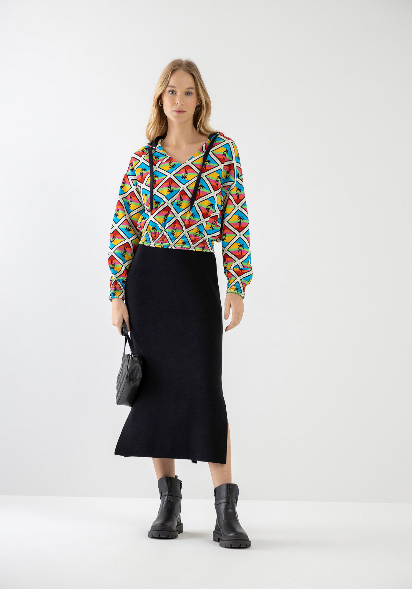 Blus&atilde;o Estampado em Moletom com Capuz, , large.