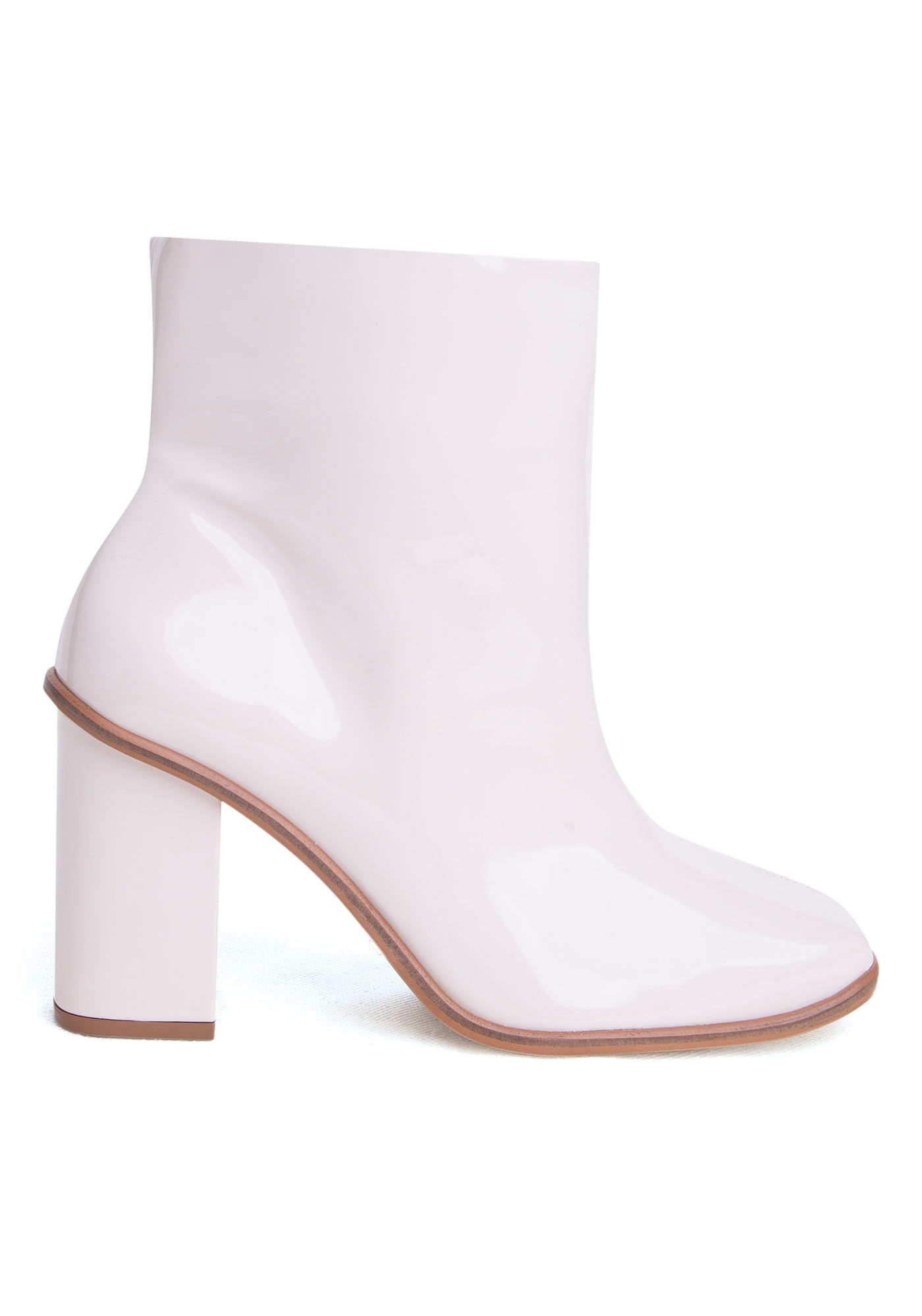 Bota Cano M&eacute;dio Vinil com Salto Bloco, BEGE VALSA, large.