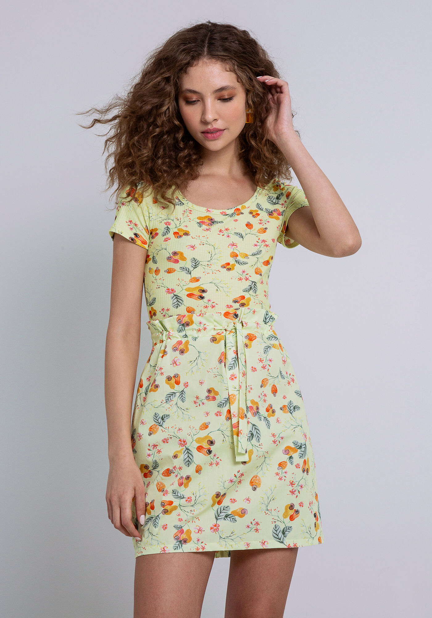 Saia Clochard Cintura Alta em Tecido, , large.