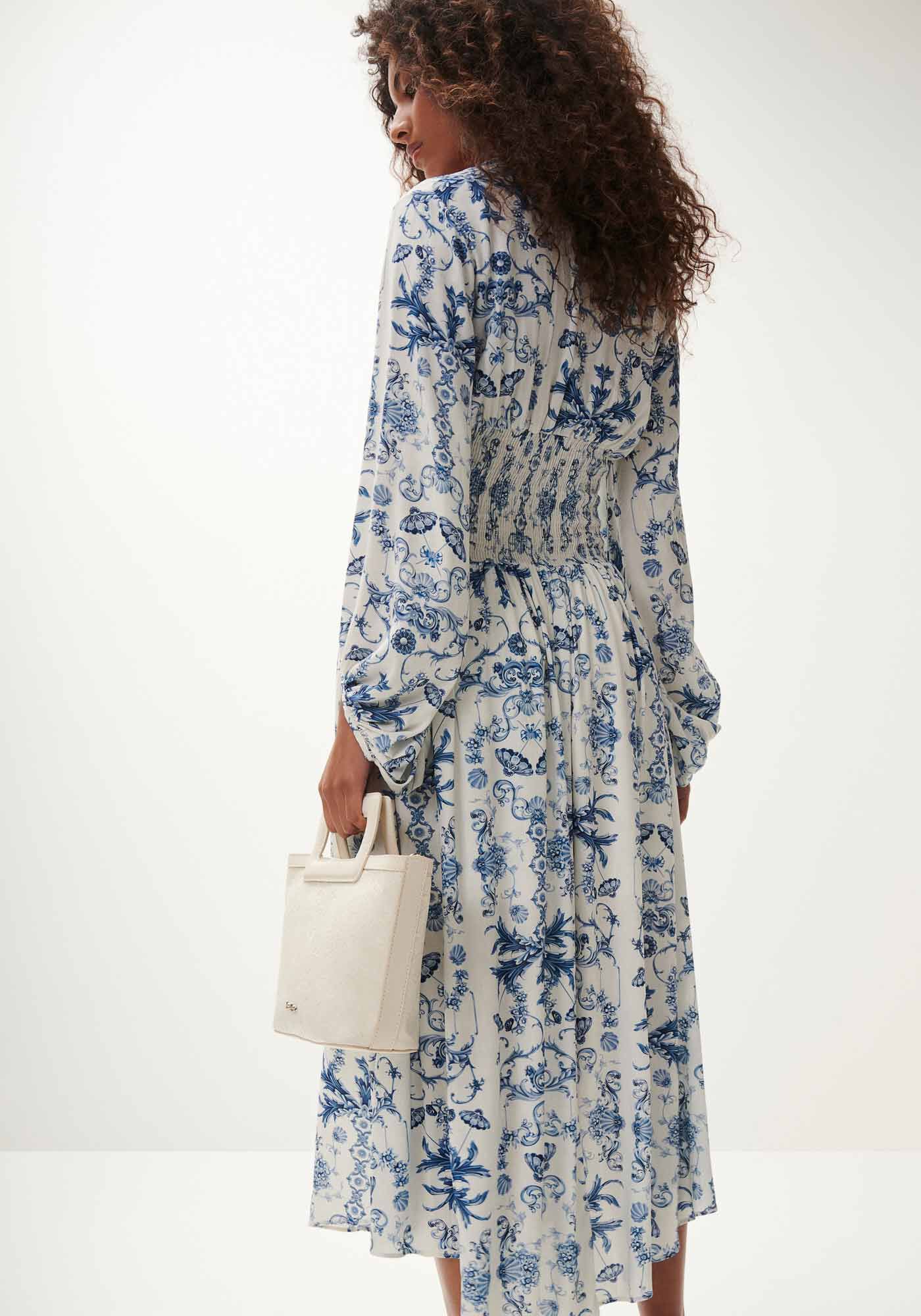 Vestido Midi Estampado com Manga Longa Bufante, , large.