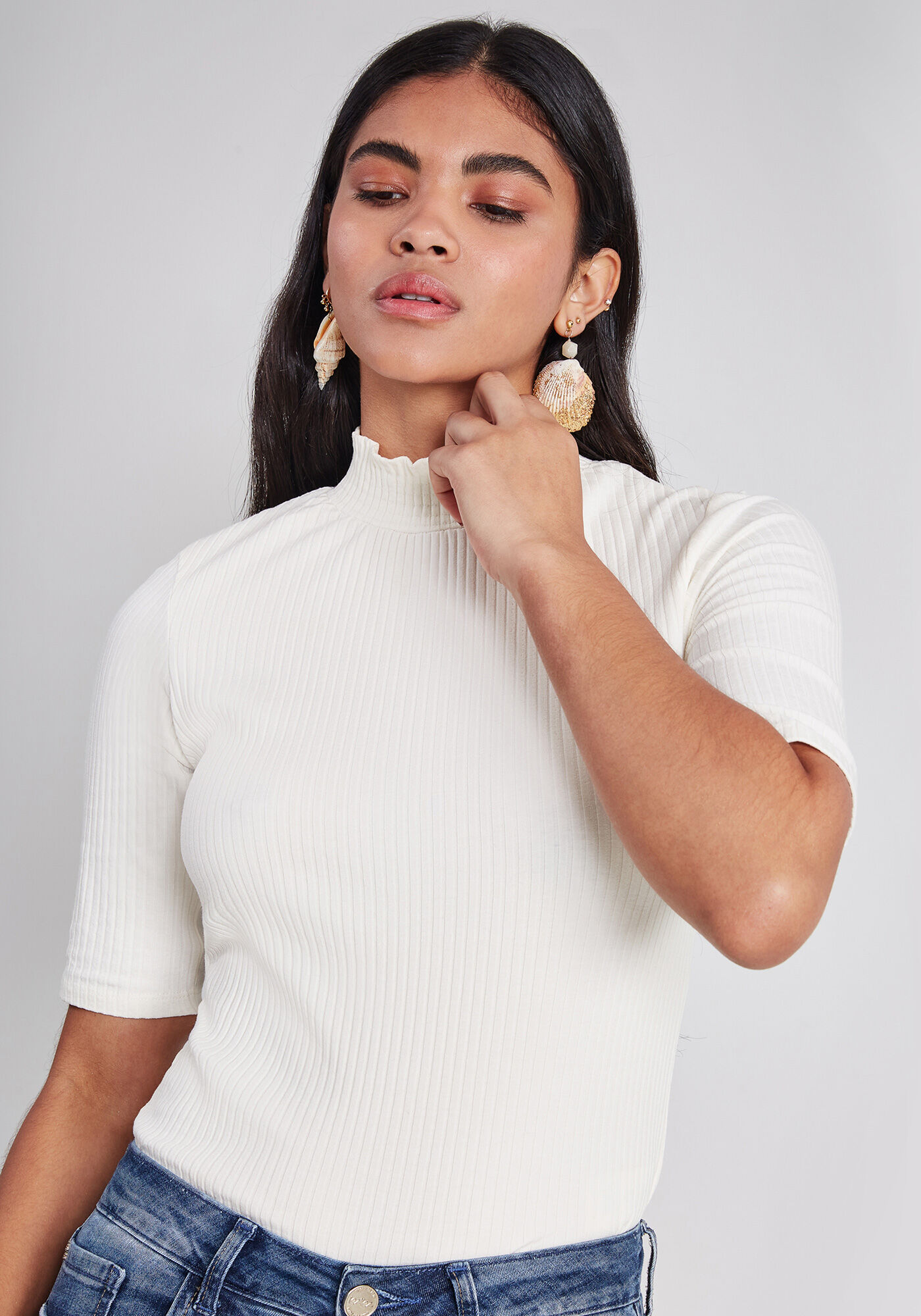 Blusa Mangas 3/4 Gola Lastex, , large.