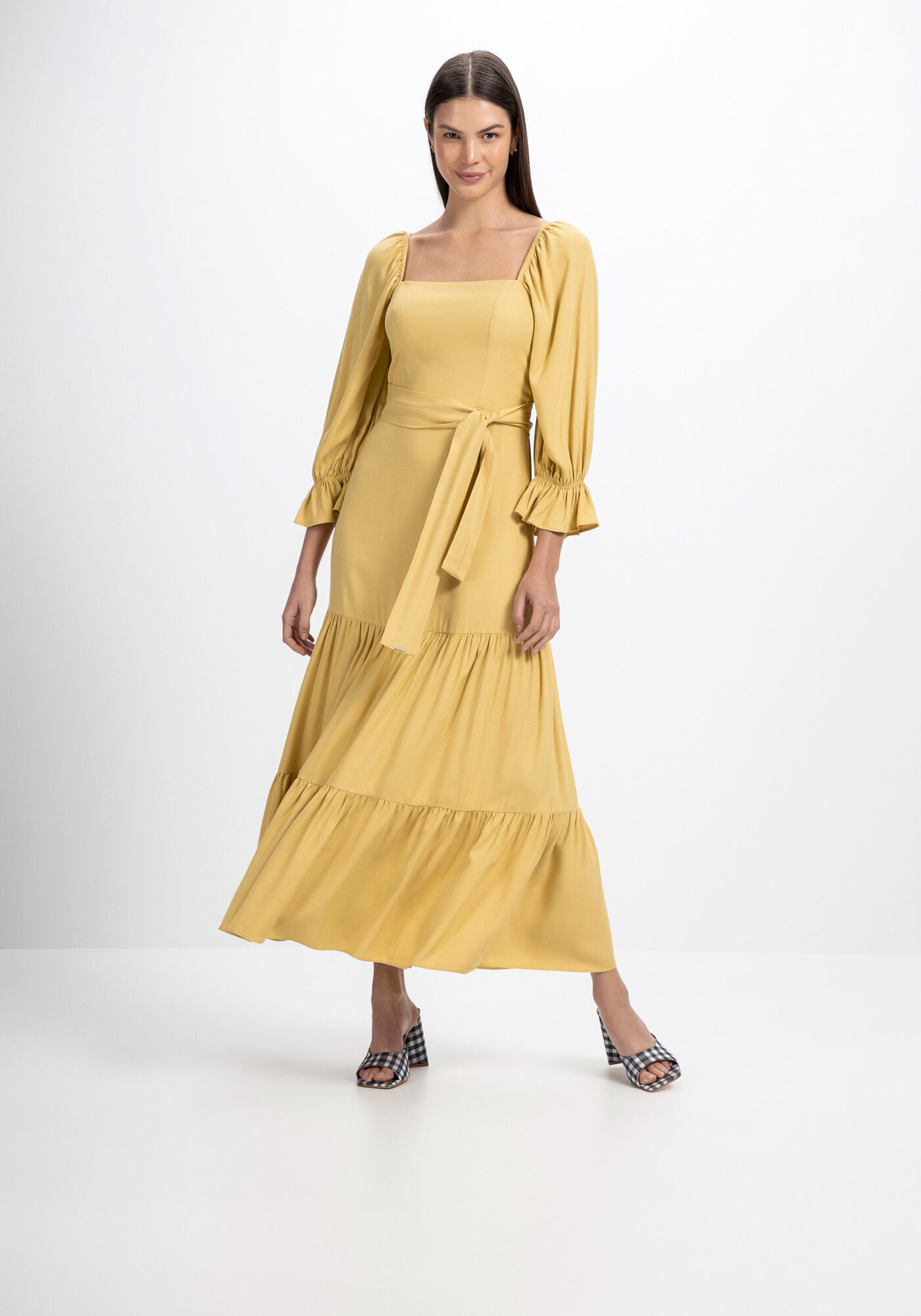 Vestido Midi com Manga Bufante e Babados, , large.