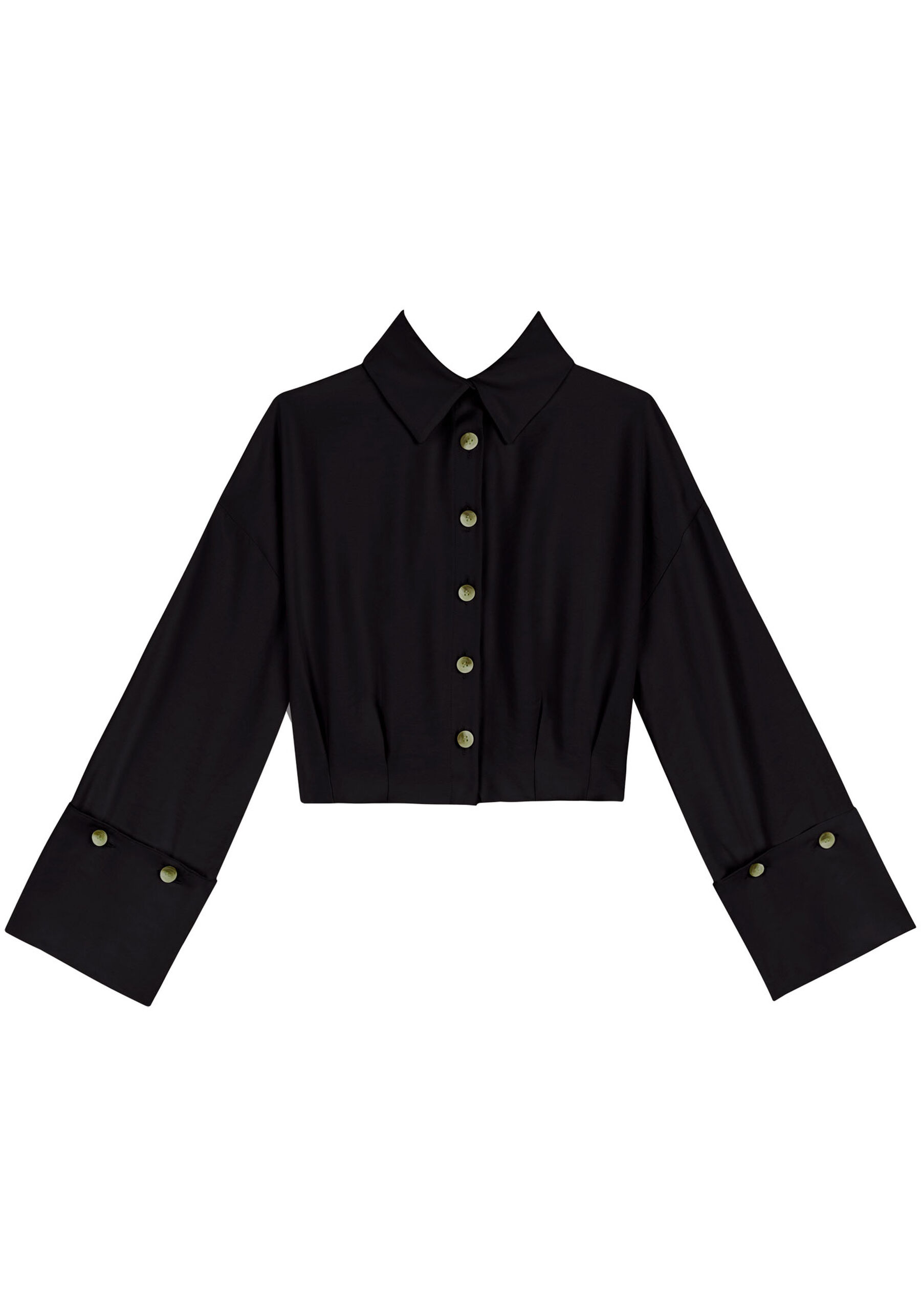 Camisa Curta Com Mangas Amplas E Botões, PRETO. Camisa Curta Com Mangas Amplas E Botões, PRETO, large.
