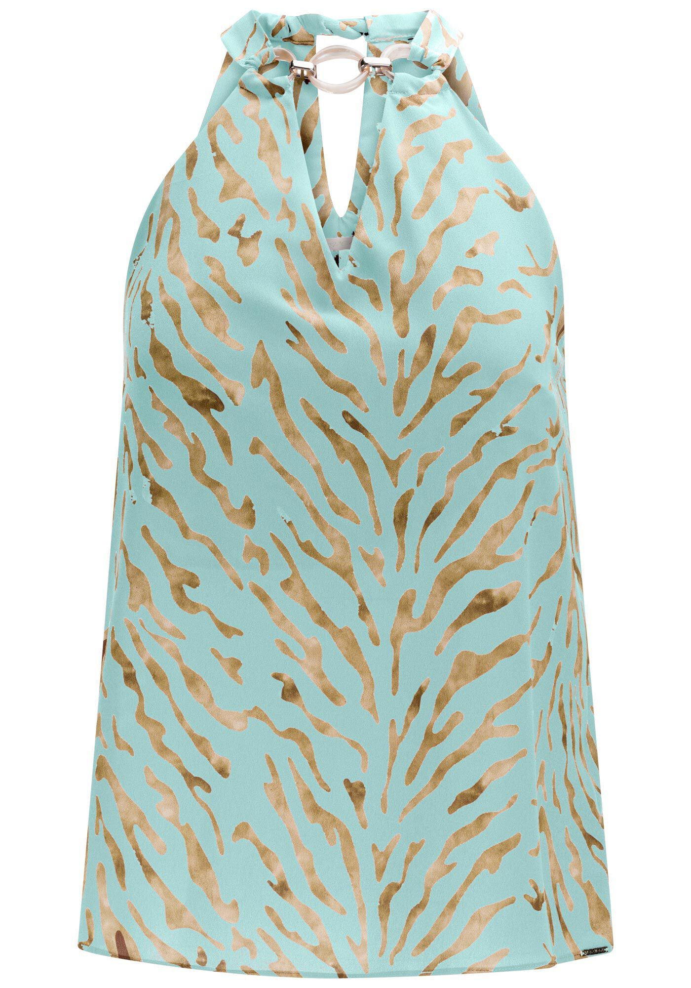 Blusa Estampada em Chiffon com Detalhe Decote, SAND AZUL, large.