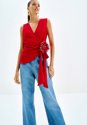 Blusa Transpassada com Barra Assimétrica, VERMELHO ROSE MADDER. Blusa Transpassada com Barra Assimétrica, VERMELHO ROSE MADDER, large.