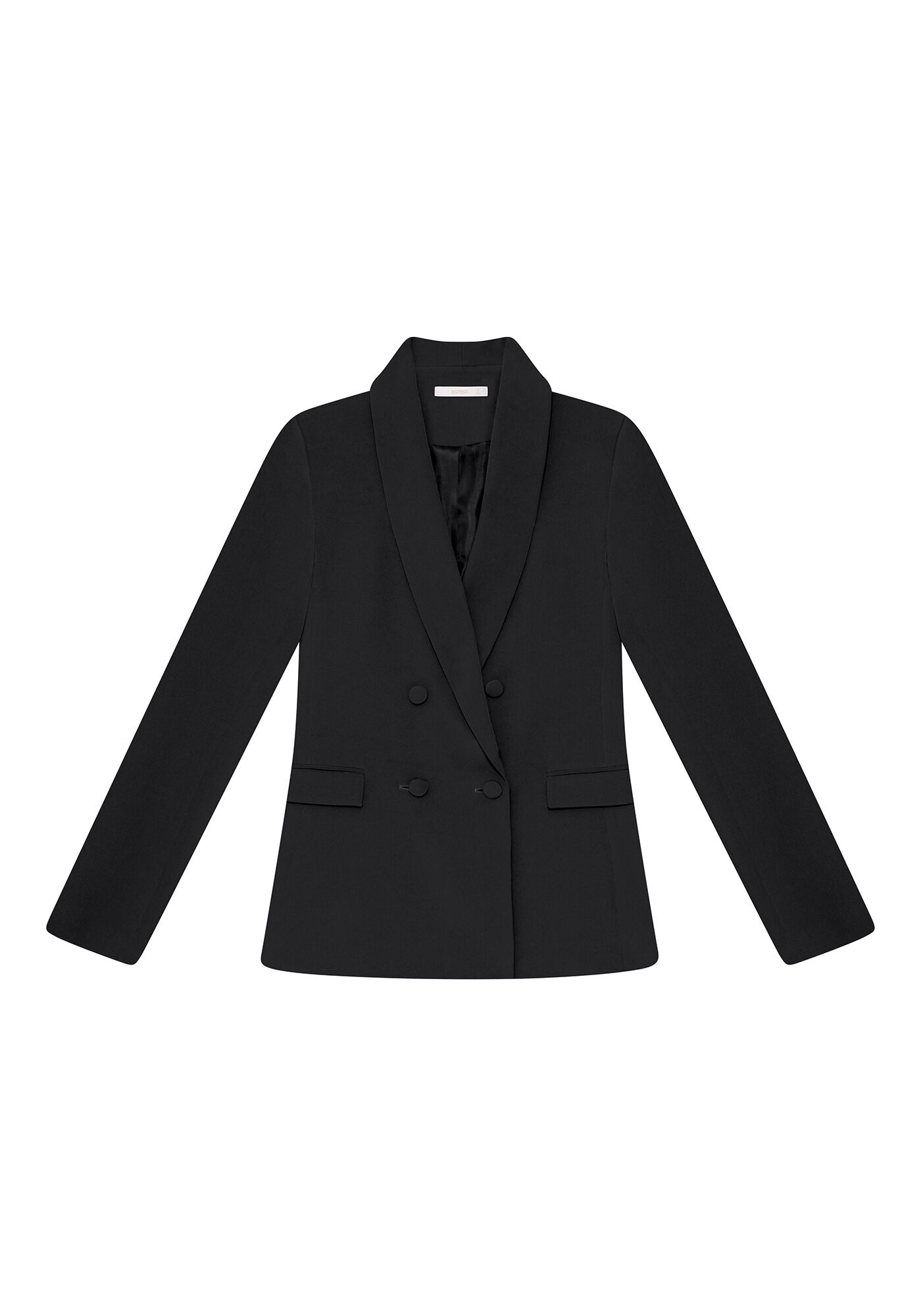 Blazer com Gola Bot&otilde;es, PRETO, large.