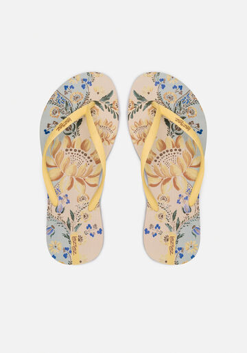 Chinelo Feminino De Tiras Finas Com Sola Estampada, SUNFLOWER AMARELO. Chinelo Feminino De Tiras Finas Com Sola Estampada, SUNFLOWER AMARELO, large.