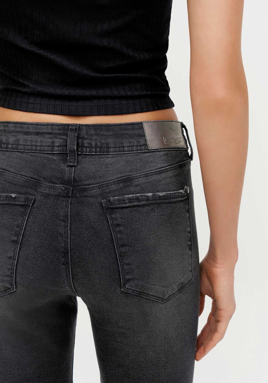 Calça Jeans Skinny Cropped Preta Estonada, PRETO REATIVO. Calça Jeans Skinny Cropped Preta Estonada, PRETO REATIVO, large.