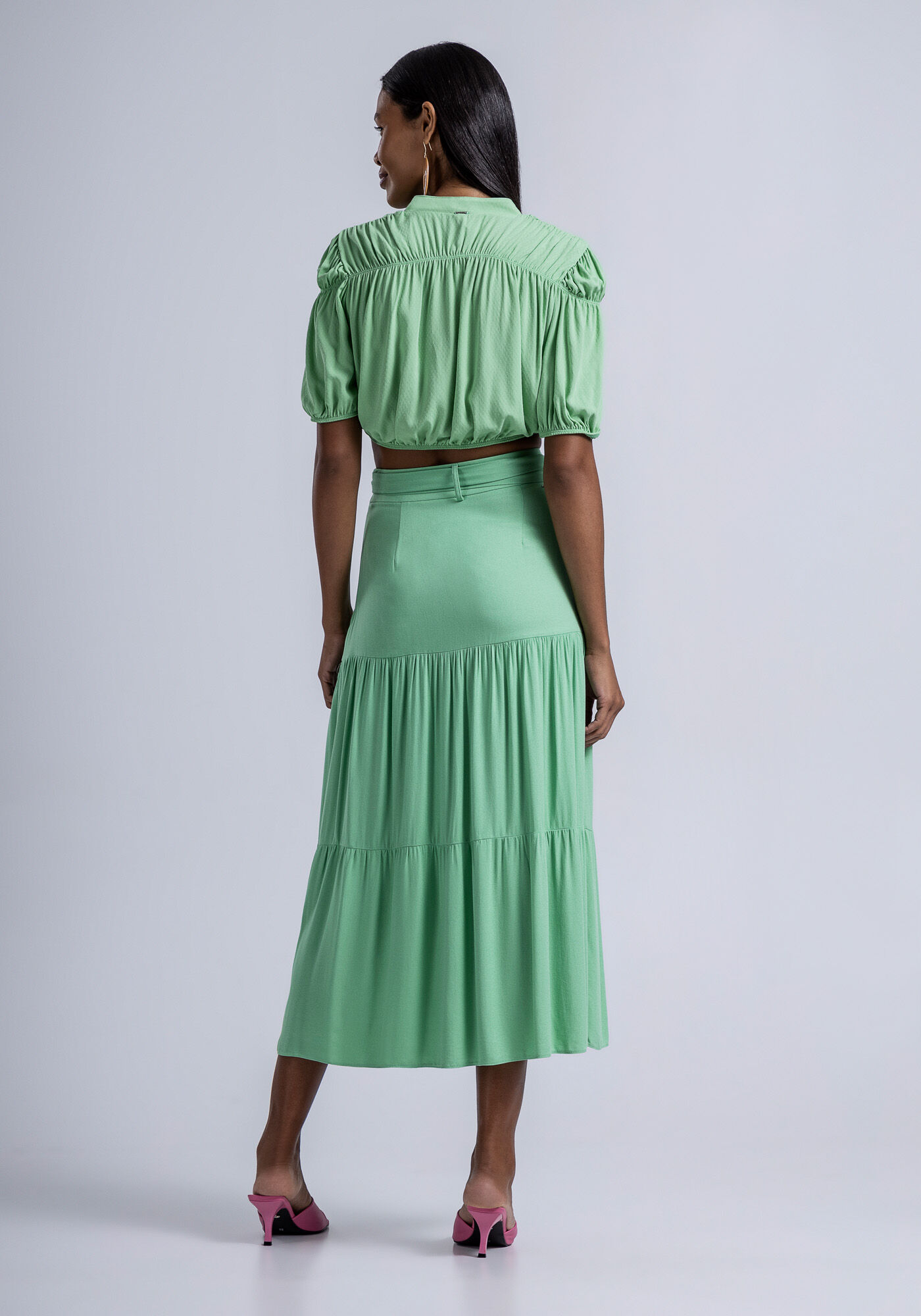 Blusa Cropped em Viscose com Franzidos e Amarra&ccedil;&atilde;o, , large.