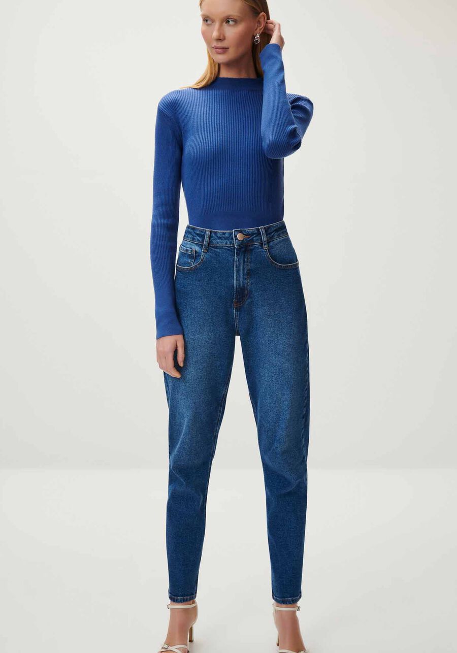Calça Jeans Mom Cropped com Elasticidade, . Calça Jeans Mom Cropped com Elasticidade, , large.