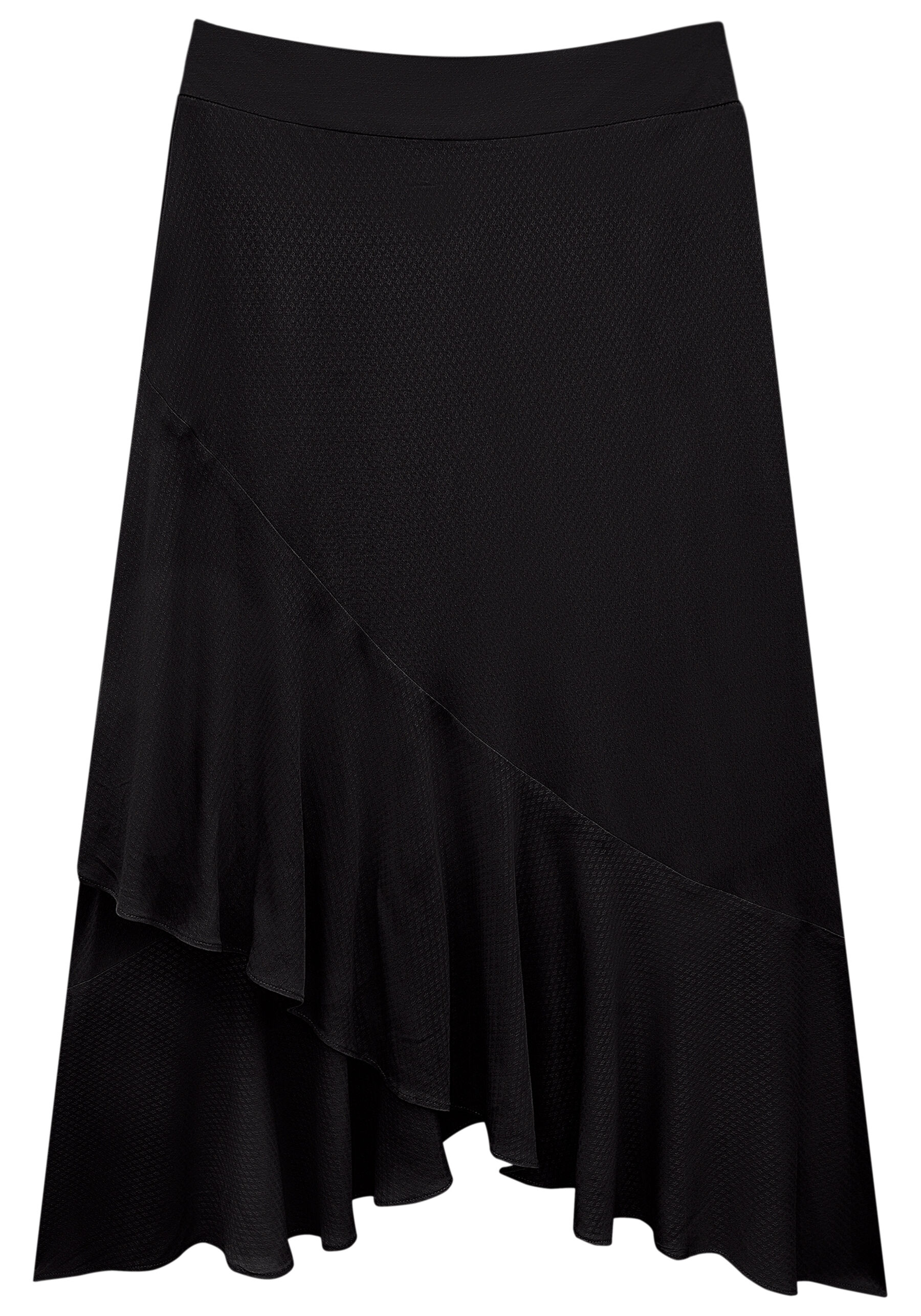 Saia Midi Viscose Babado Barra, PRETO REATIVO. Saia Midi Viscose Babado Barra, PRETO REATIVO, large.