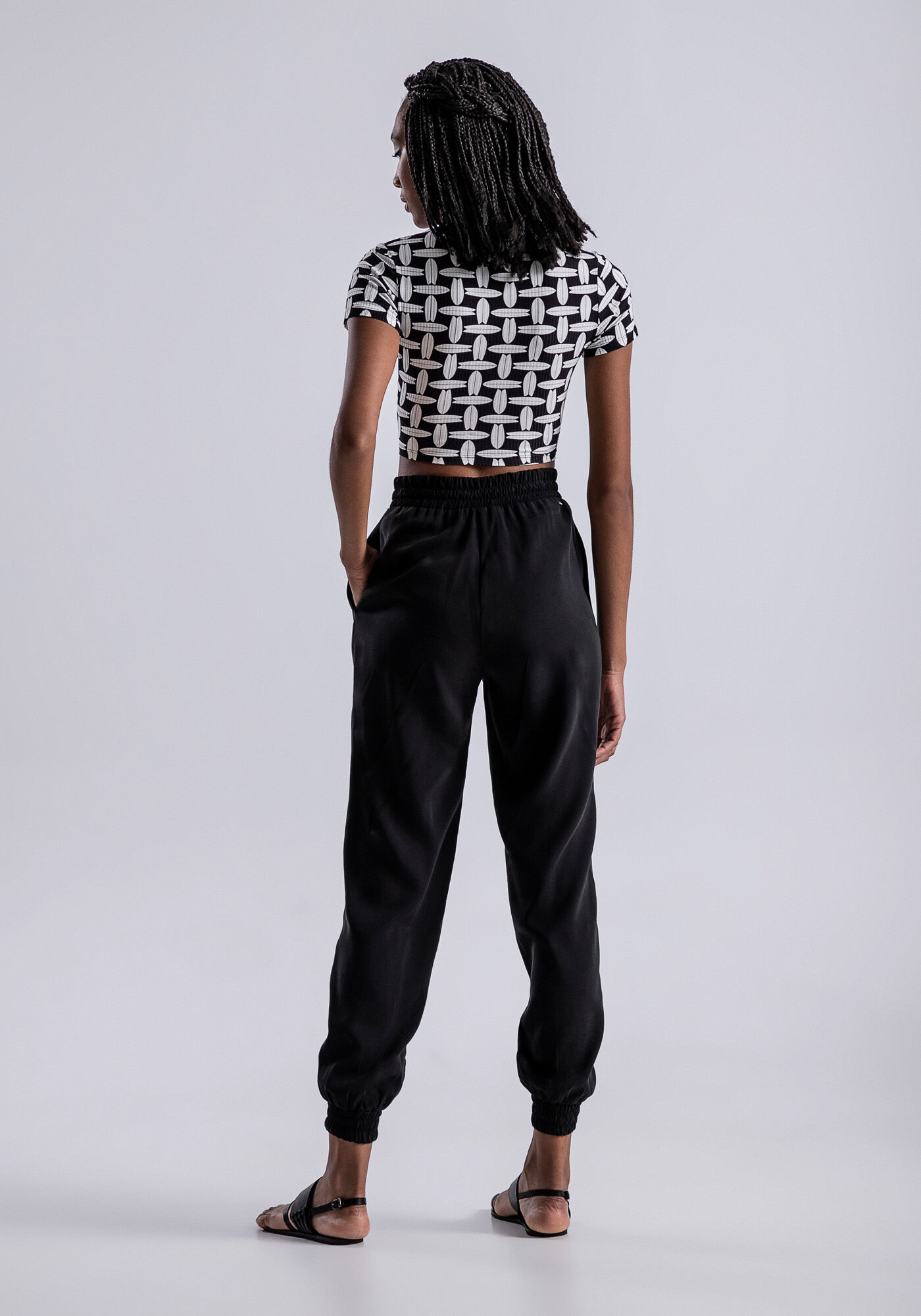 Cal&ccedil;a Jogging Cintura Alta com Pregas, , large.