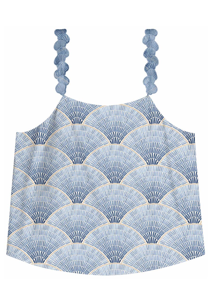 Blusa em Crepe com Bordado Conchas nas Alças, . Blusa em Crepe com Bordado Conchas nas Alças, , large.