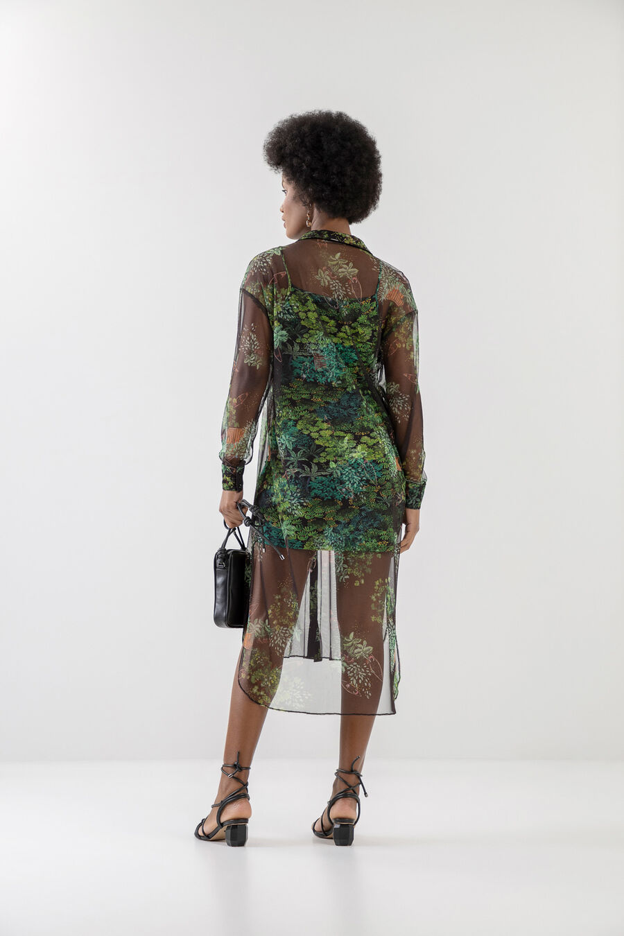 Vestido Chemise Midi em Tule Estampado com Forro, . Vestido Chemise Midi em Tule Estampado com Forro, , large.