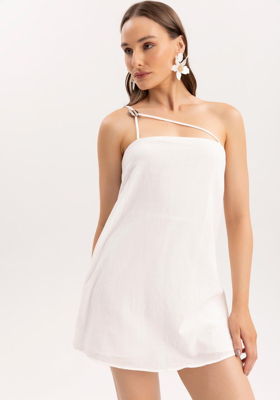 Macacão Curto em Linho com Ombro Só, BRANCO OFF WHITE. Macacão Curto em Linho com Ombro Só, BRANCO OFF WHITE, large.