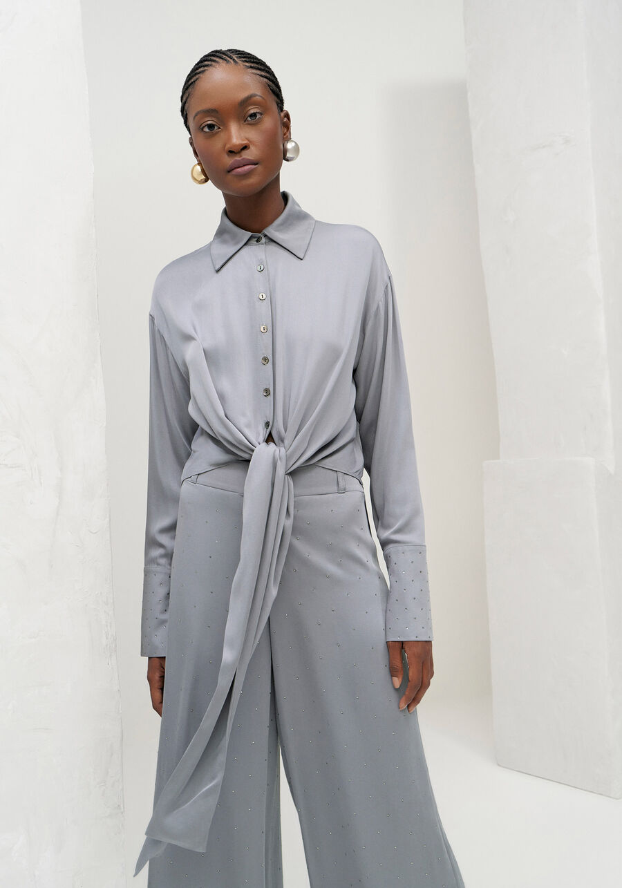 Camisa Alongada com Amarração Faixa e Strass, . Camisa Alongada com Amarração Faixa e Strass, , large.