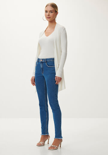 Calça Jeans Skinny Cropped com Cintura Média, JEANS, large.
