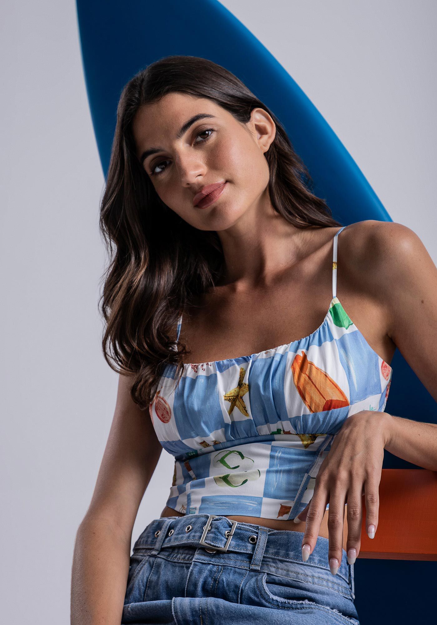 Blusa Cropped em Crepe com Decote Franzido, LITORAL, large.