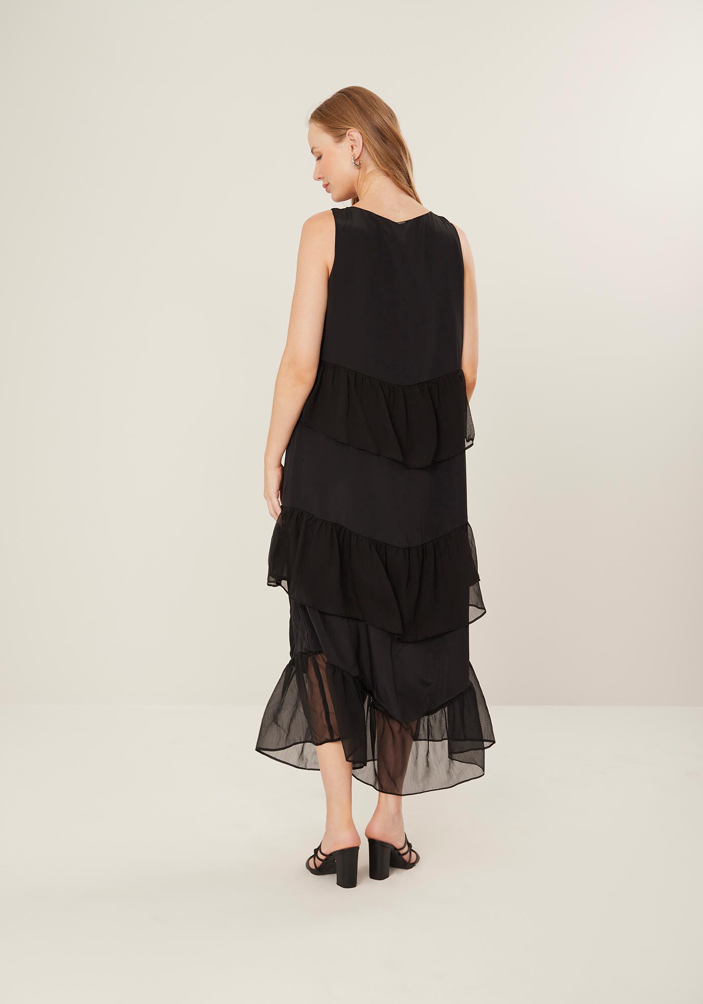 Vestido Longo com Babado e Transpar&ecirc;ncia, , large.