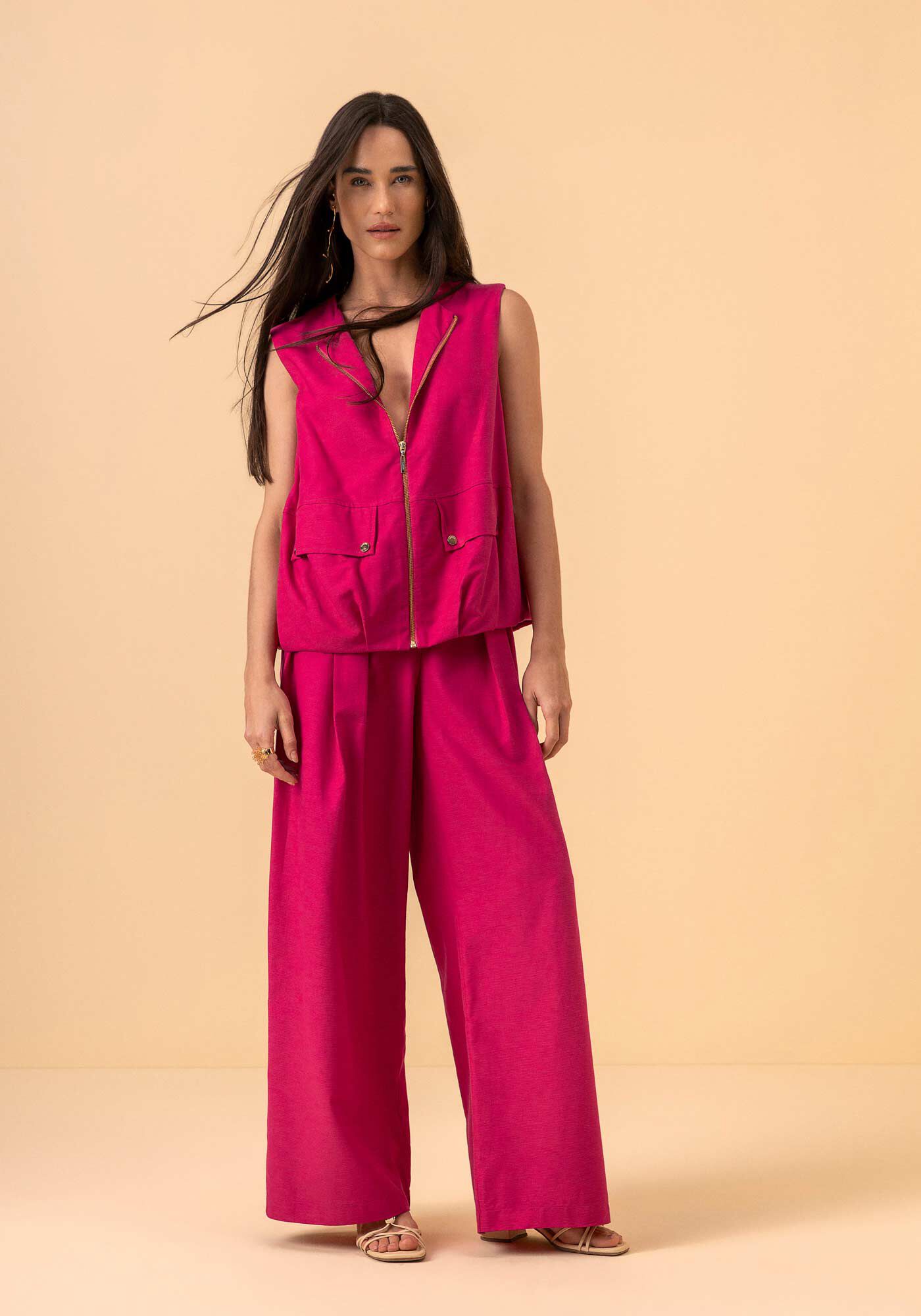 Colete Com Z&iacute;per E Bolsos Com Lapela, ROSA ONYX, large.