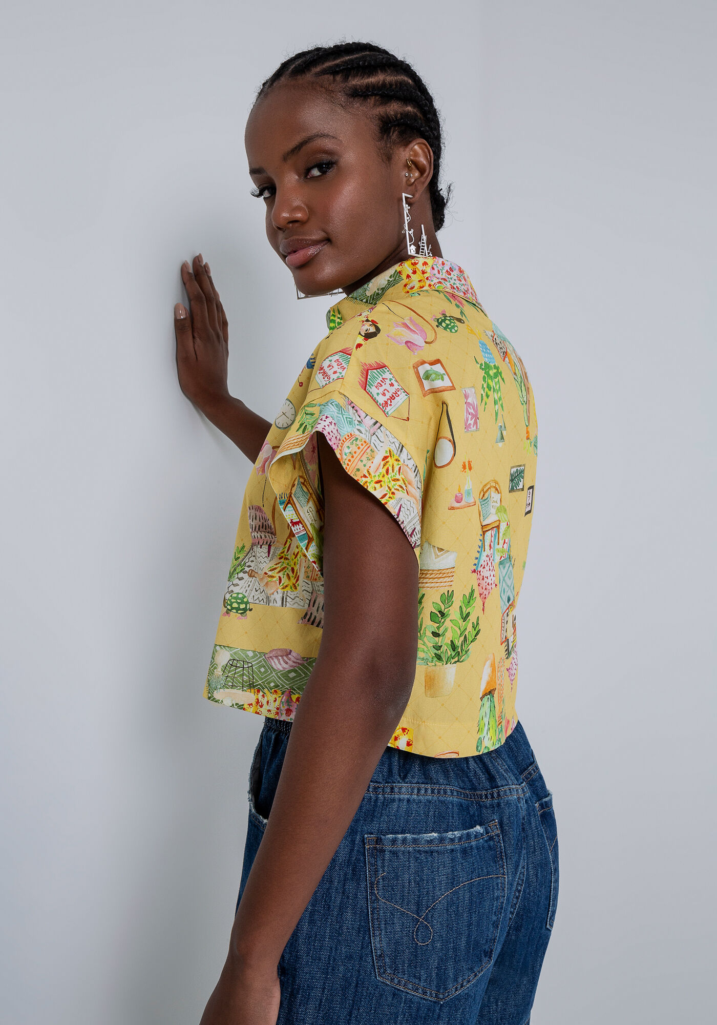 Camisa Manga Curta em Tecido Cropped, , large.