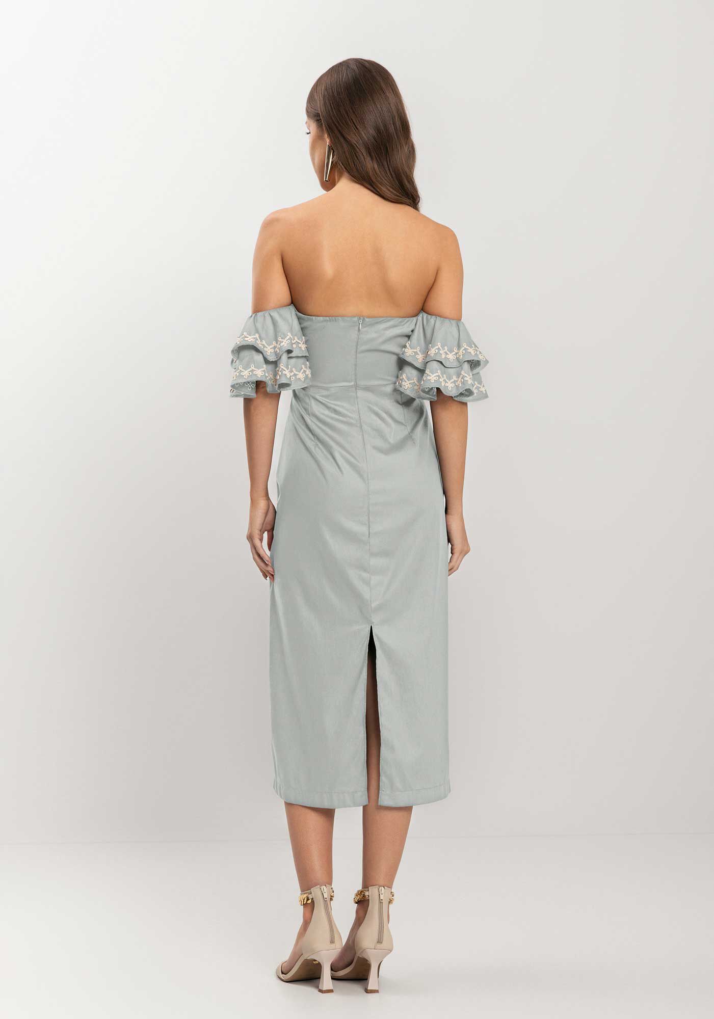 Vestido Ombro A Ombro Com Bordado E Recorte, , large.