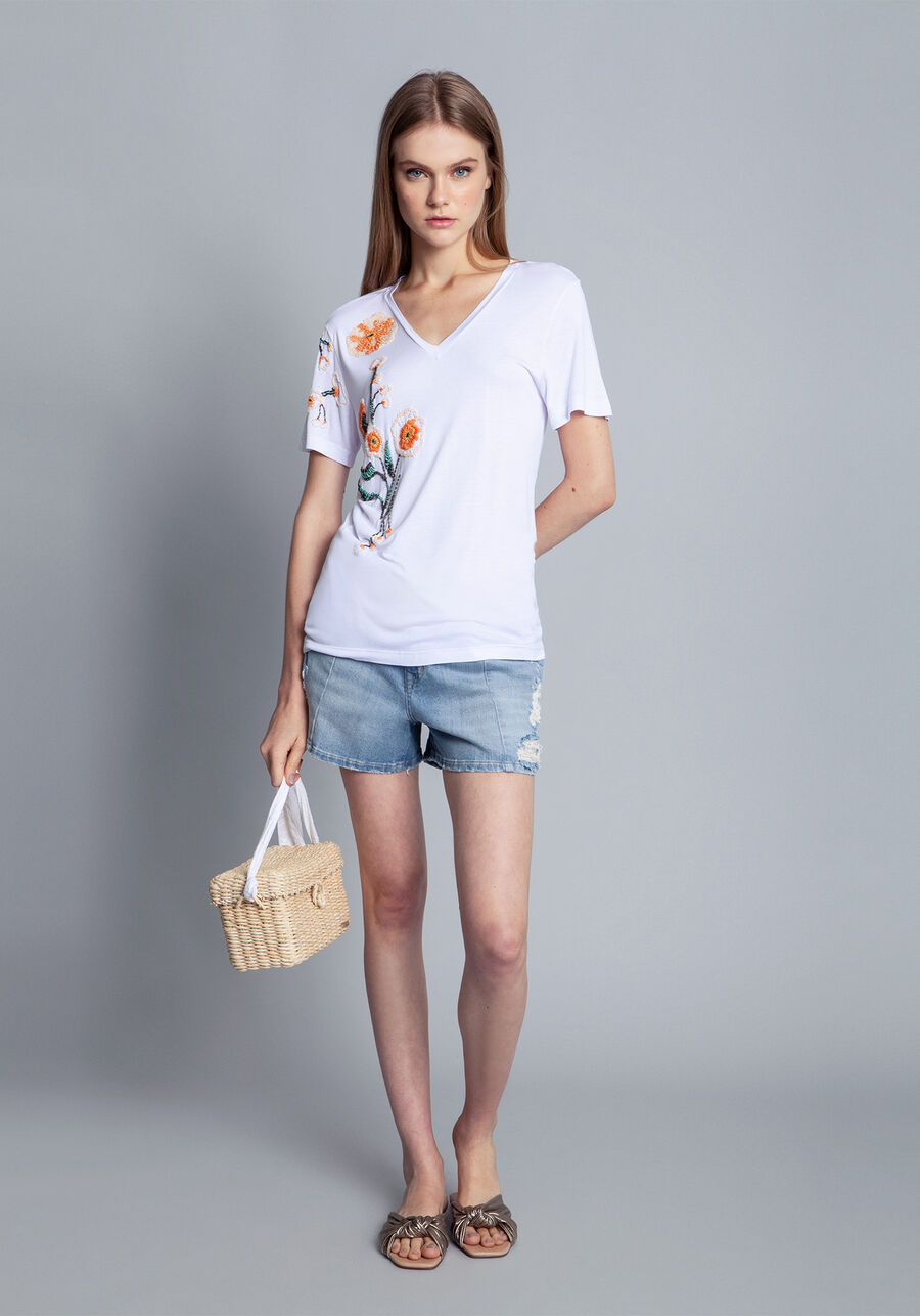 Blusa Decote V com Bordado, . Blusa Decote V com Bordado, , large.