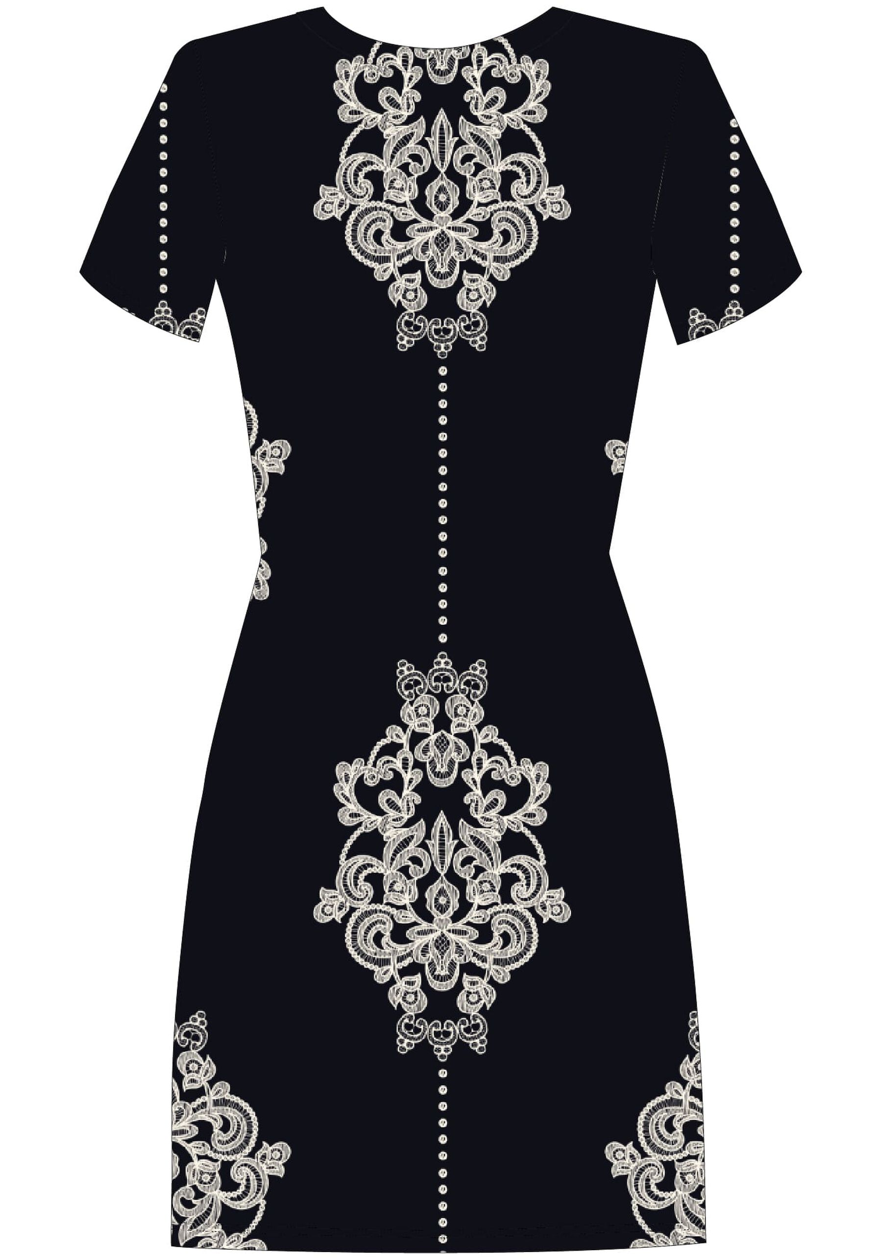 Vestido Curto Estampado De Mangas Curtas Em Malha Canelada, . Vestido Curto Estampado De Mangas Curtas Em Malha Canelada, , large.