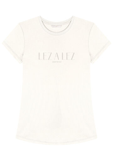 T-shirt em Malha com Estampa Lez a Lez, BRANCO OFF WHITE, large.
