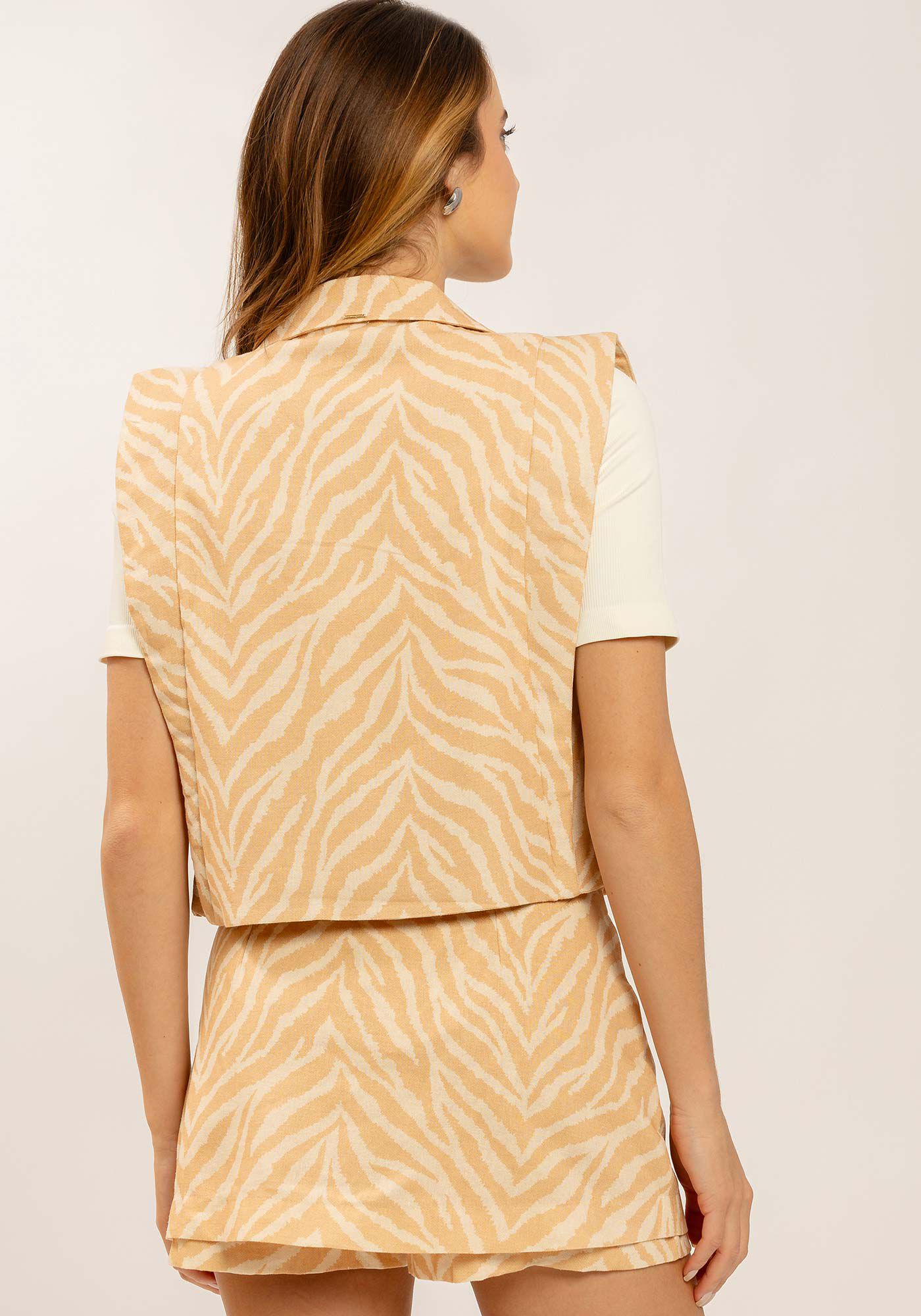 Colete Cropped em Linho Animal Print, ZEBRA, large.
