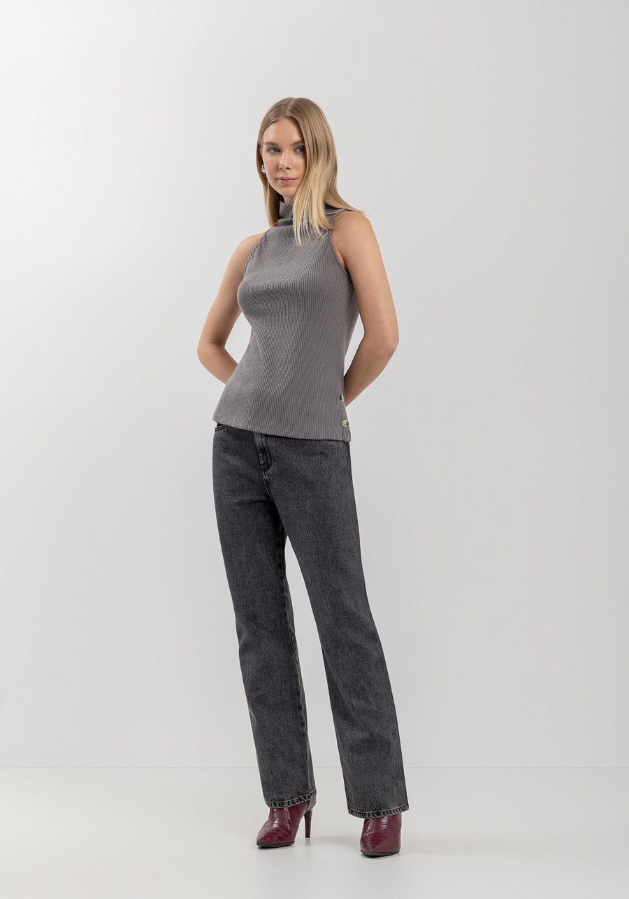 Blusa Sem Mangas Em Malha Canelada Com Gola Alta, . Blusa Sem Mangas Em Malha Canelada Com Gola Alta, , large.