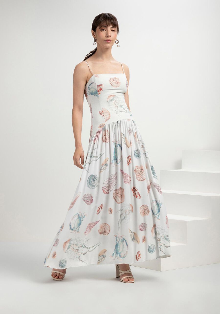 Vestido Longo Estampado  Crepe e Decote Reto, MILLOR. Vestido Longo Estampado  Crepe e Decote Reto, MILLOR, large.