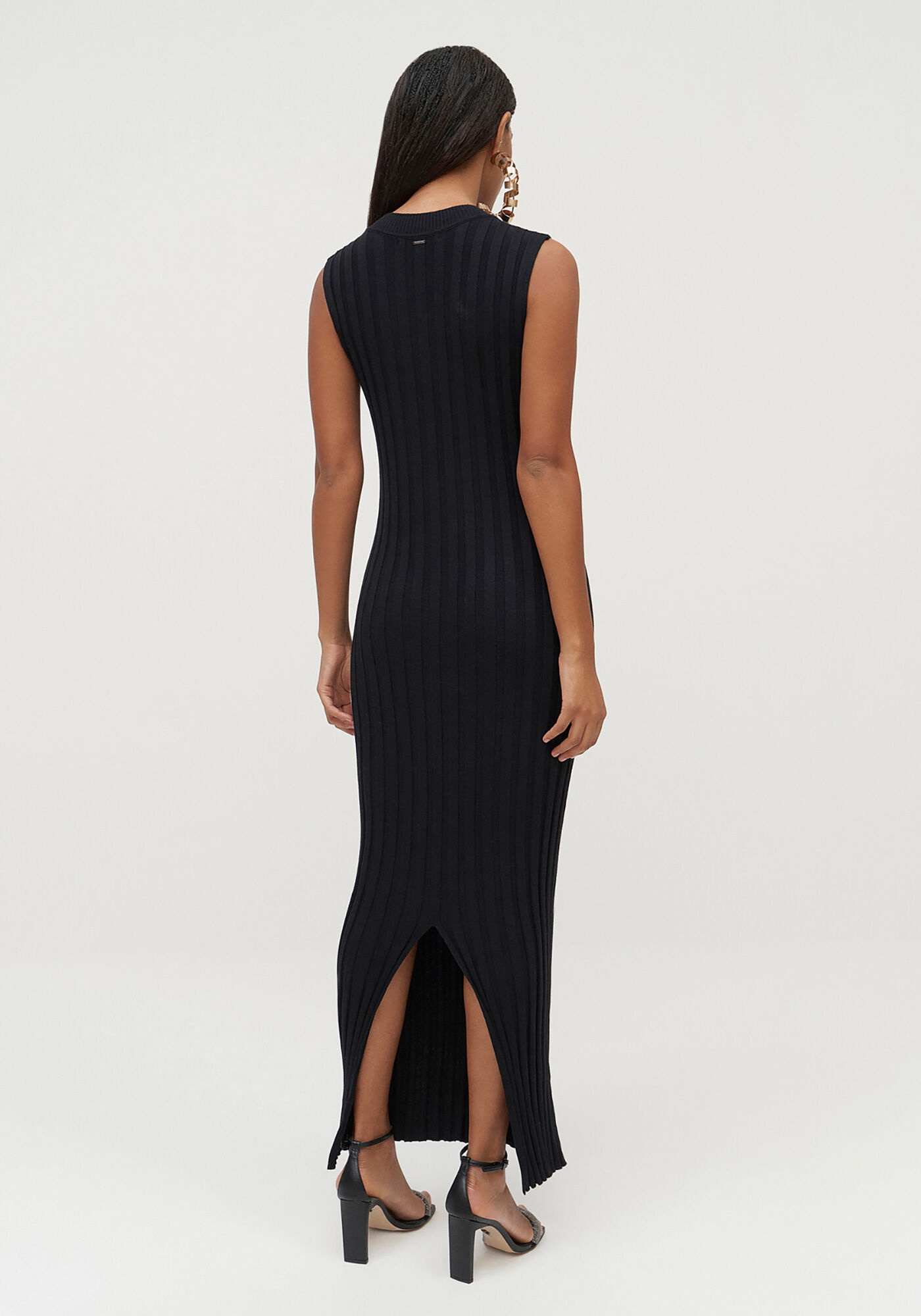 Vestido Midi em Tric&ocirc; com Fenda Costas, , large.