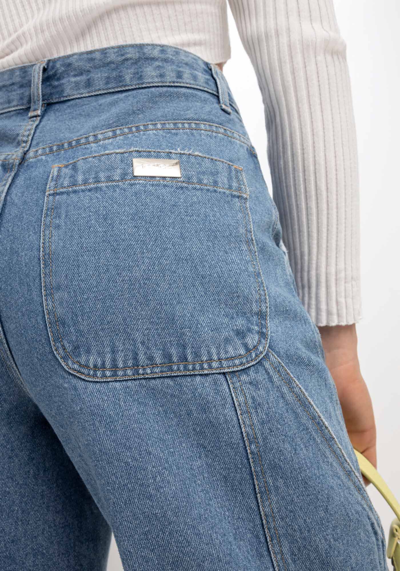 Cal&ccedil;a Jeans Cargo Reta Super Alta com Bolsos, , large.