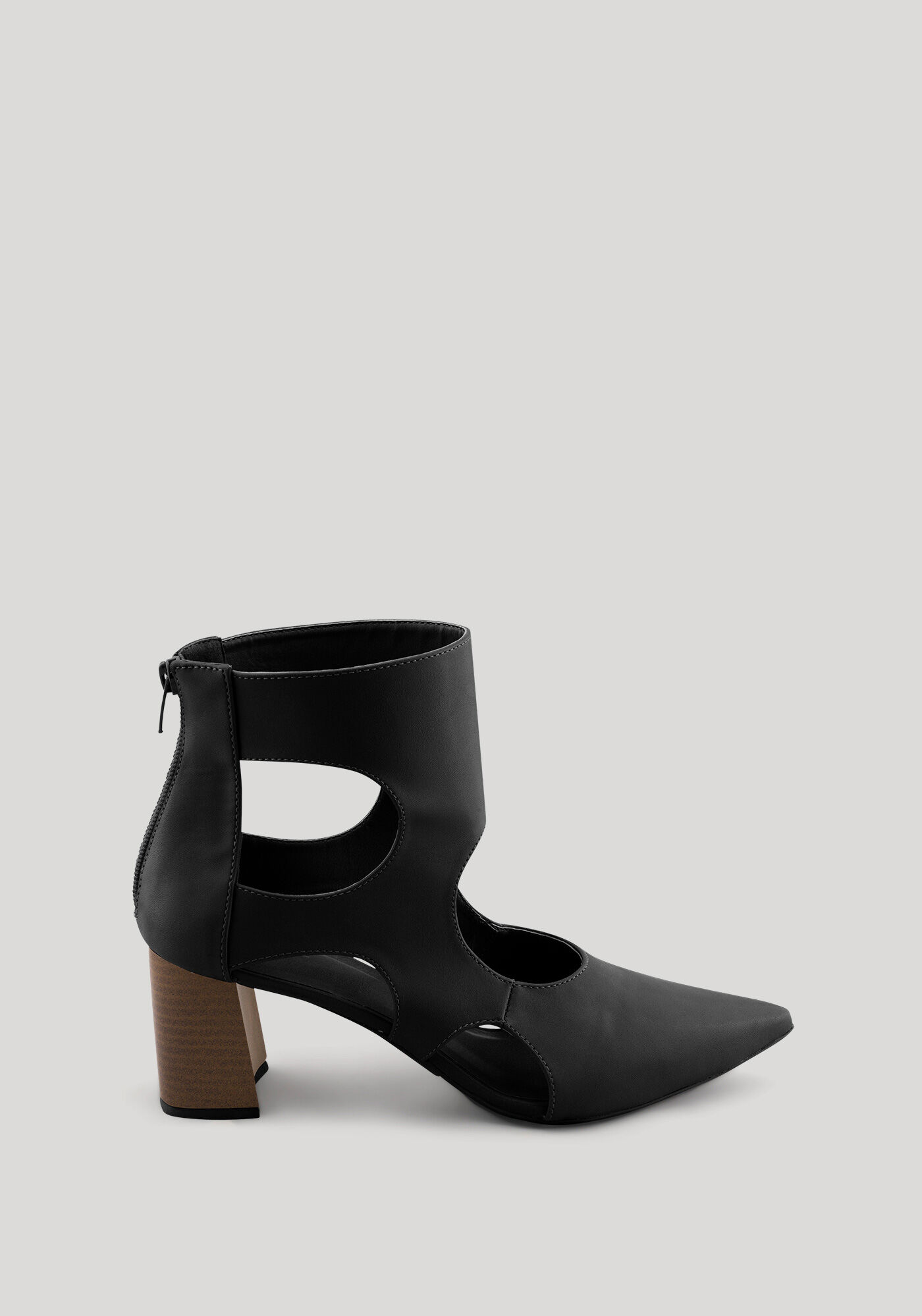 Sapato De Salto Bloco Com Bico Fino E Recortes, , large.