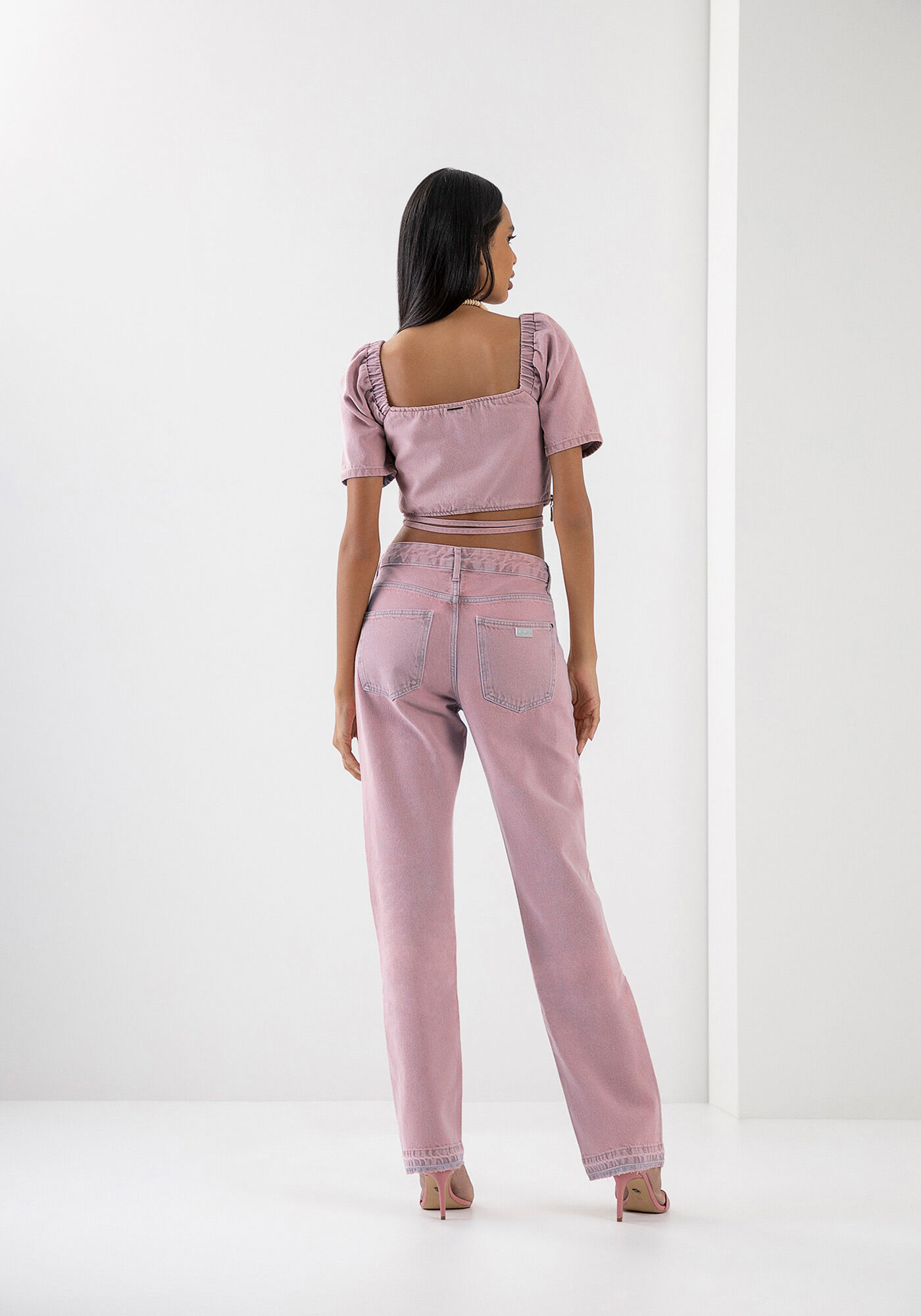 Blusa Jeans Cropped Estonada com Amarra&ccedil;&atilde;o, , large.