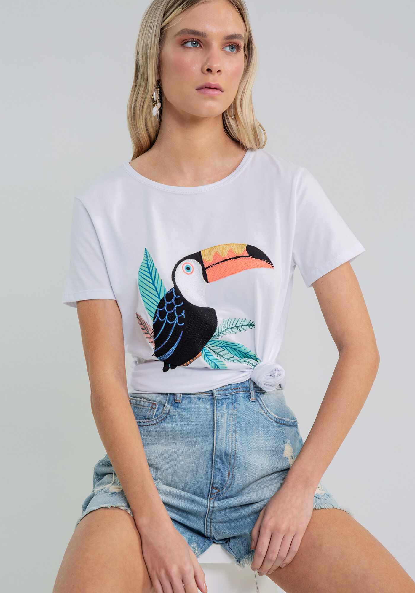 Blusa Estampa Bordado Tucano Marinho Lady, , large.