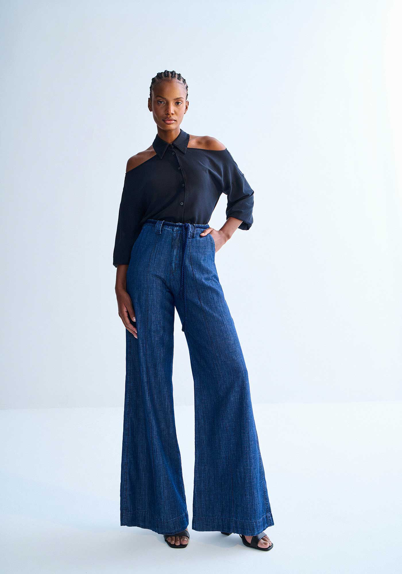 Cal&ccedil;a Jeans Pantalona Alfaiataria com Cinto Cord&atilde;o, , large.