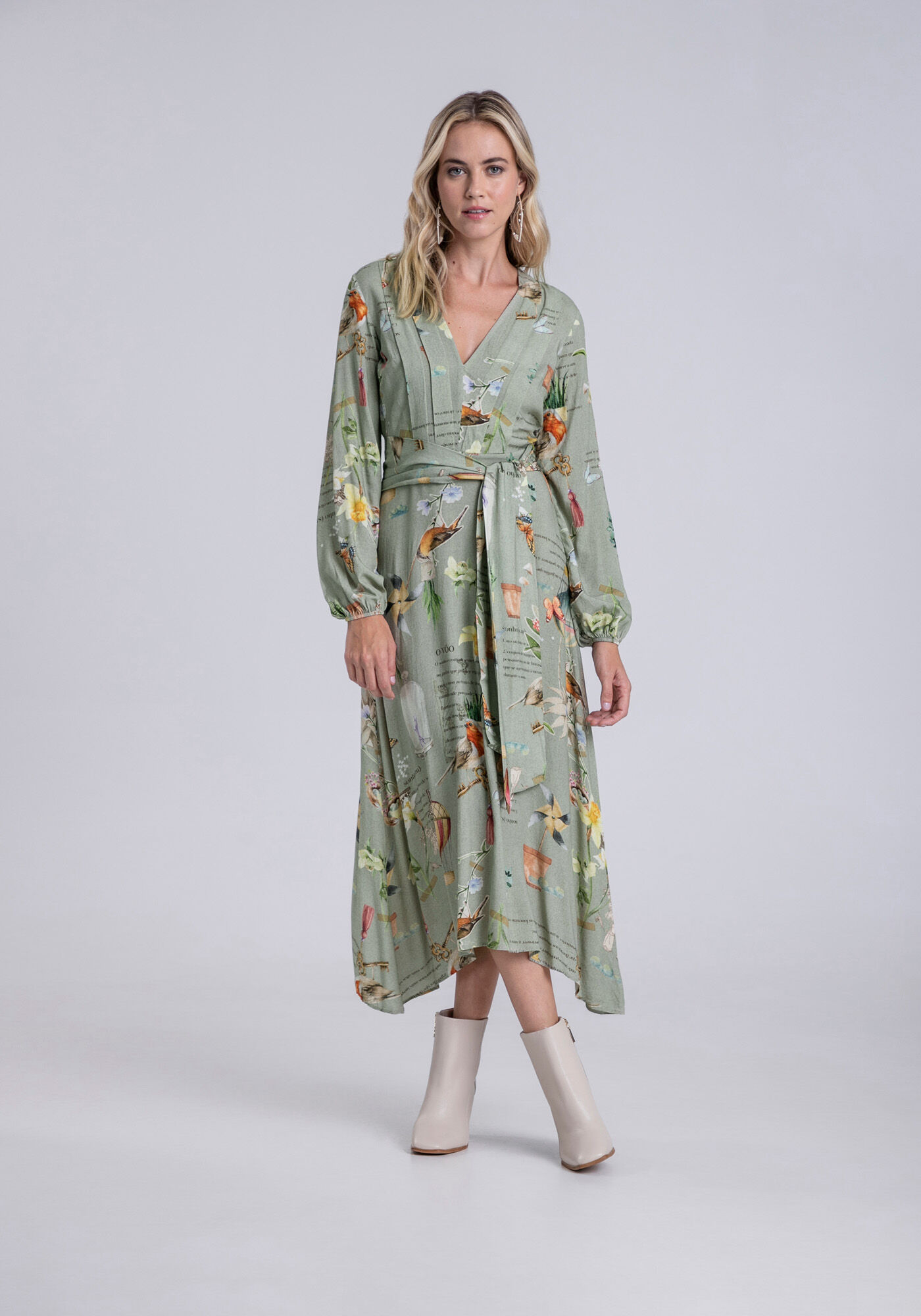 Vestido de viscose com manga best sale