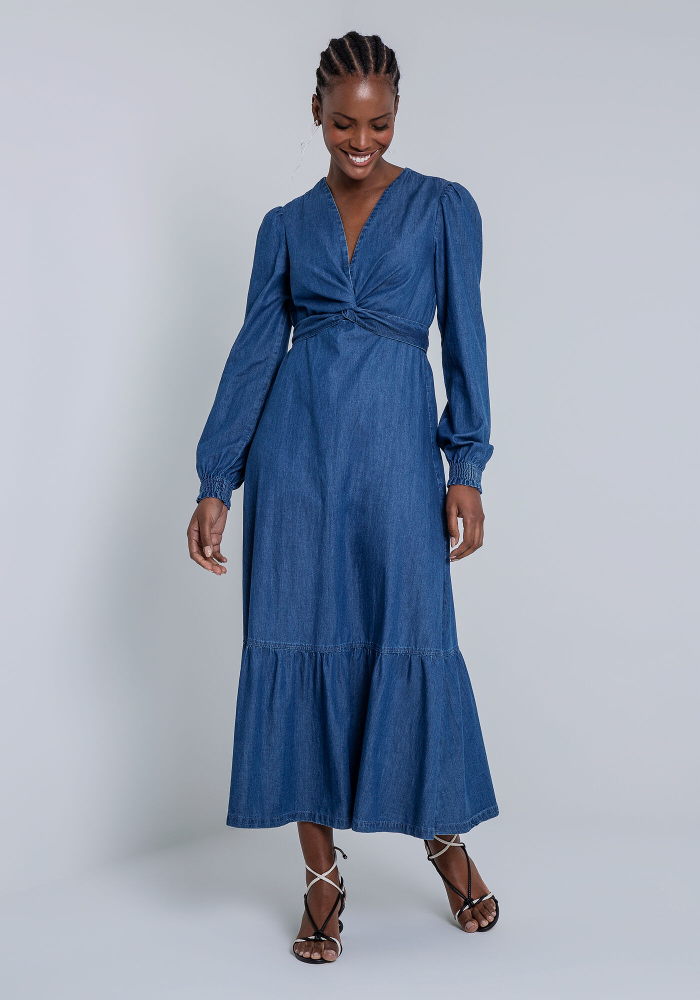 Vestido Longo em Jeans com Transpasse, JEANS, large.