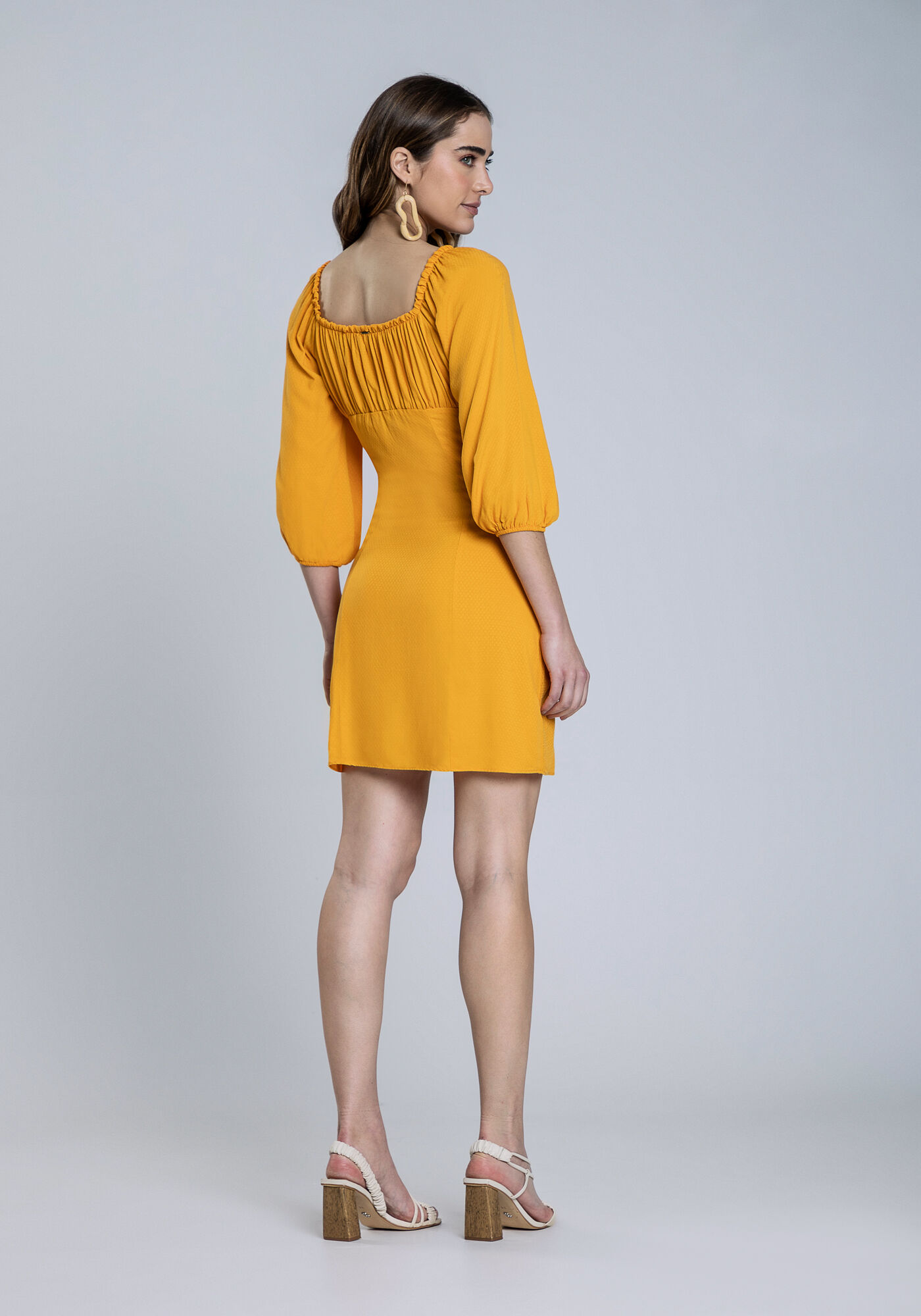 Vestido Manga 3/4 Amarra&ccedil;&atilde;o e Decote, , large.