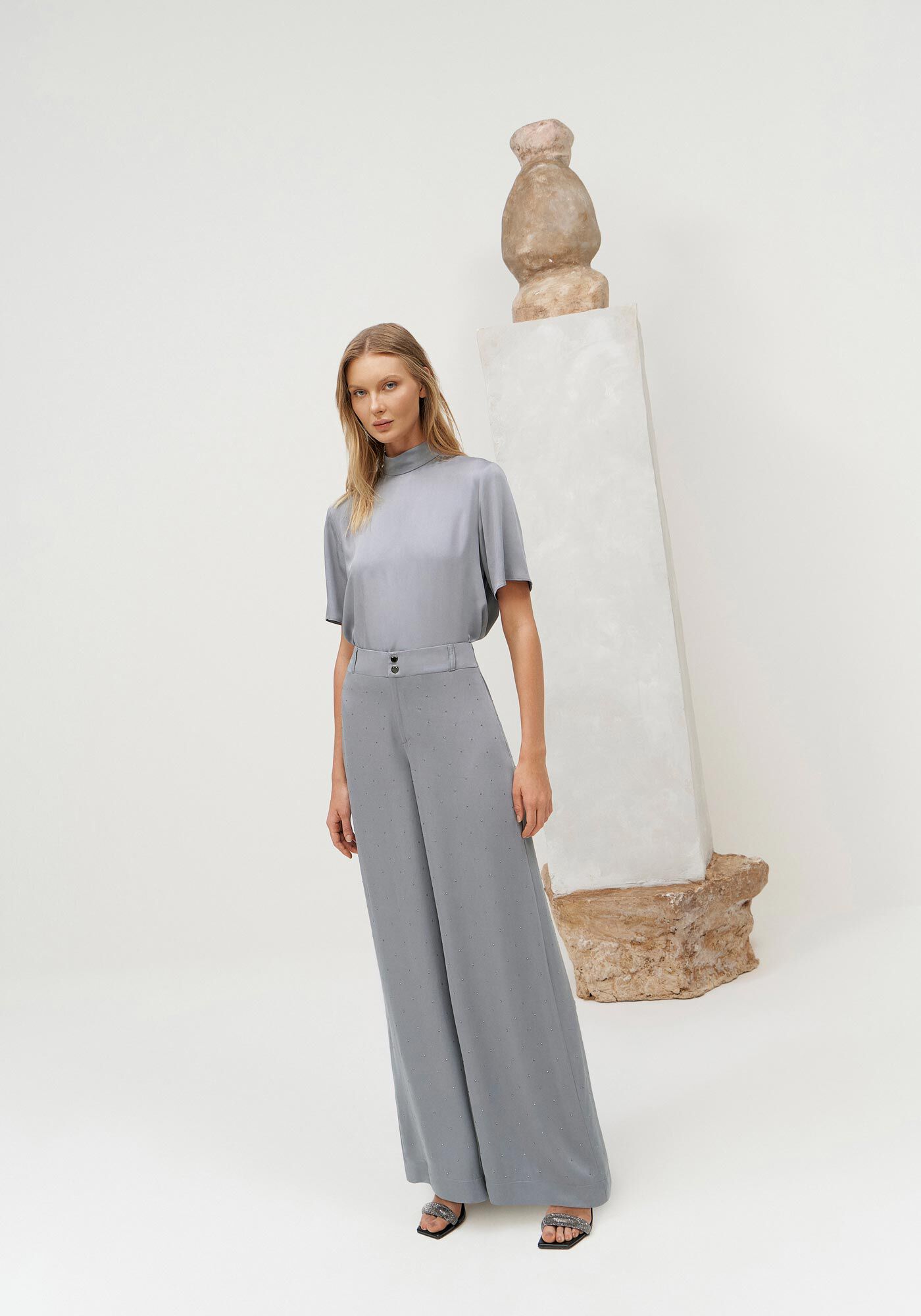 Blusa Manga Curta com Amarra&ccedil;&atilde;o Gola Alta, , large.