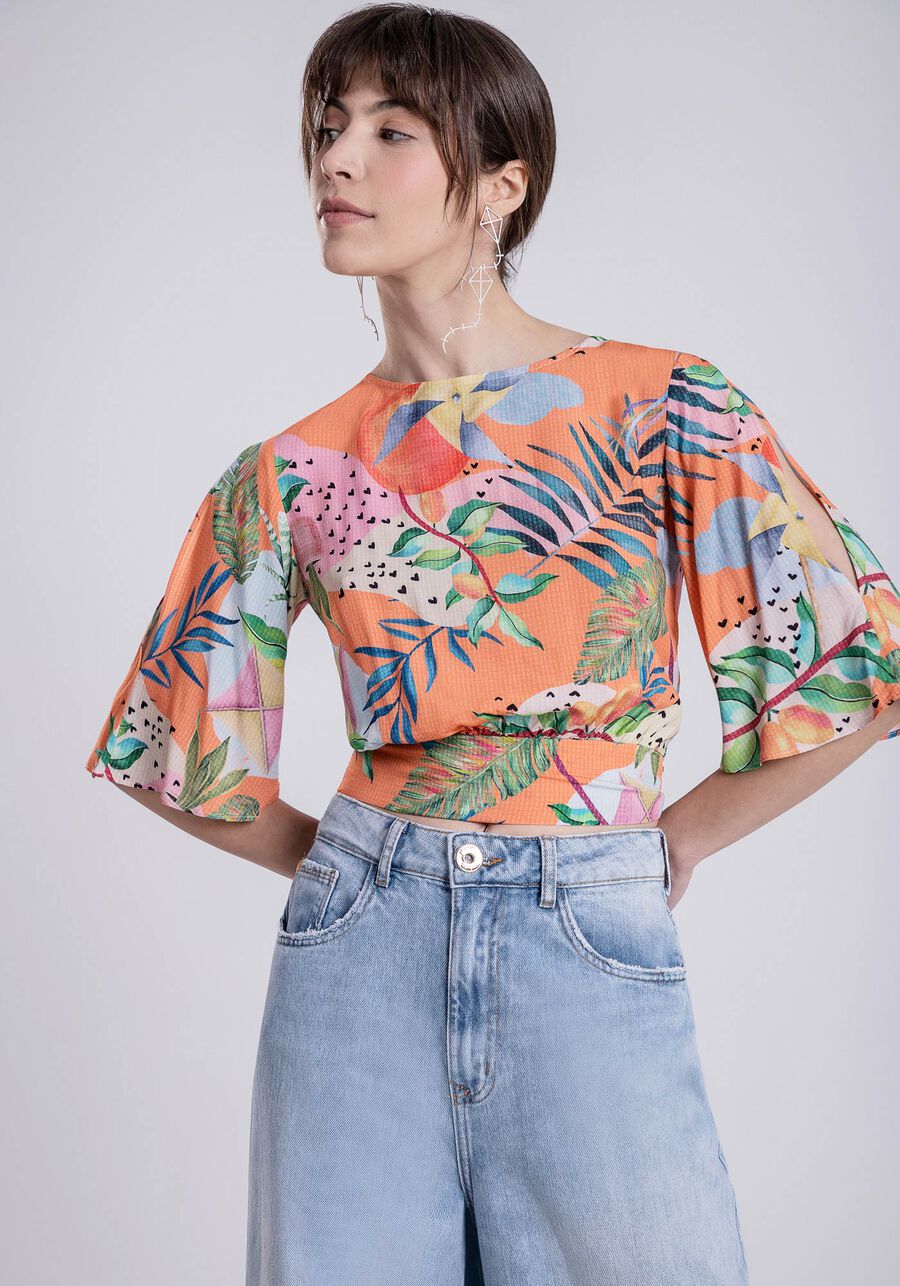 Blusa Manga 3/4 em Viscose com Laço Costas, LUDICA. Blusa Manga 3/4 em Viscose com Laço Costas, LUDICA, large.