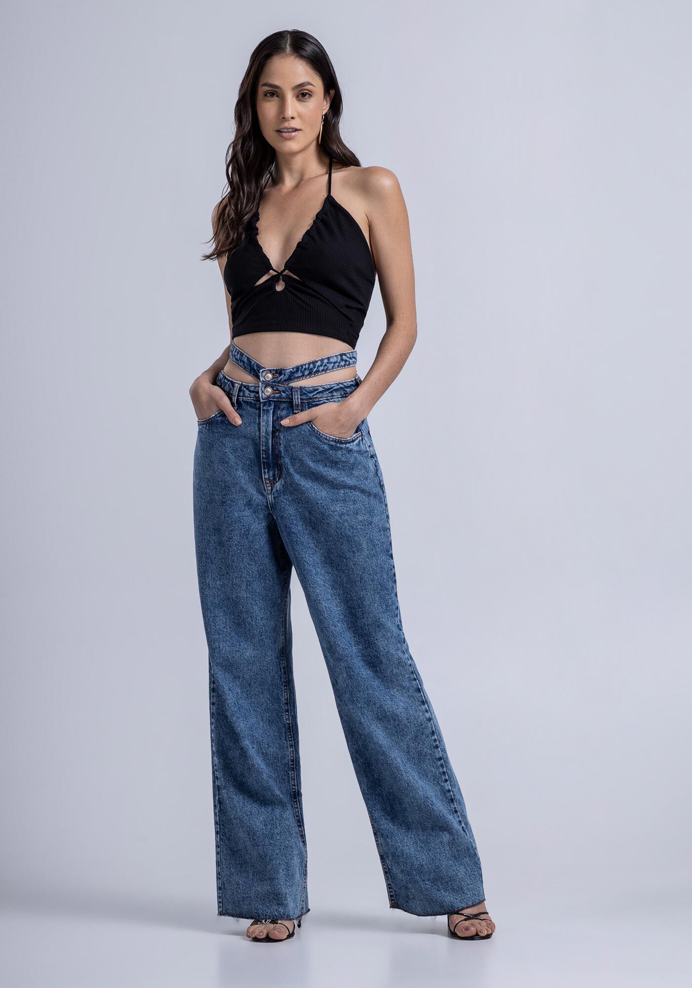 Blusa Frente &Uacute;nica Cropped Canelada com Cut Out, , large.