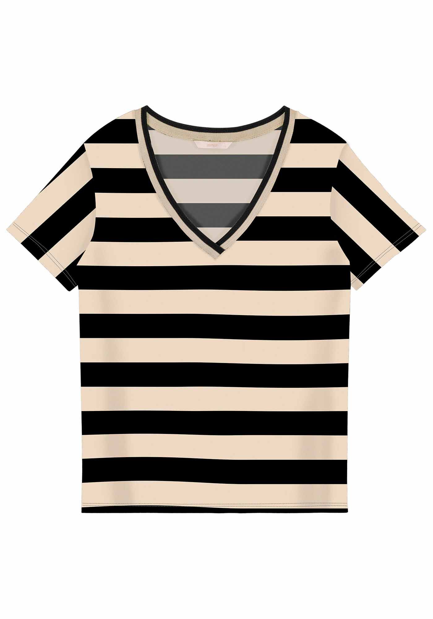 Blusa Estampada em Malha Viscose com Decote V, , large.