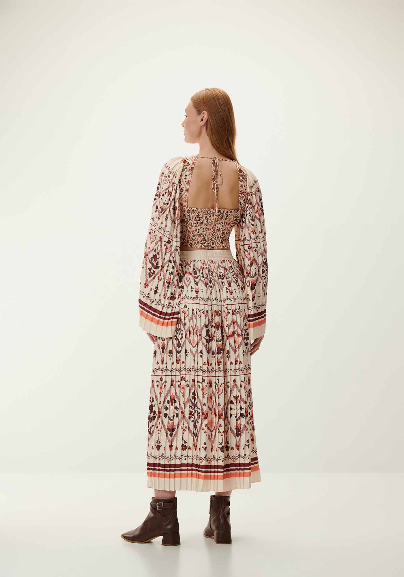 Saia Midi Plissada Estampada com Cintura Alta, CAPITONE, large.