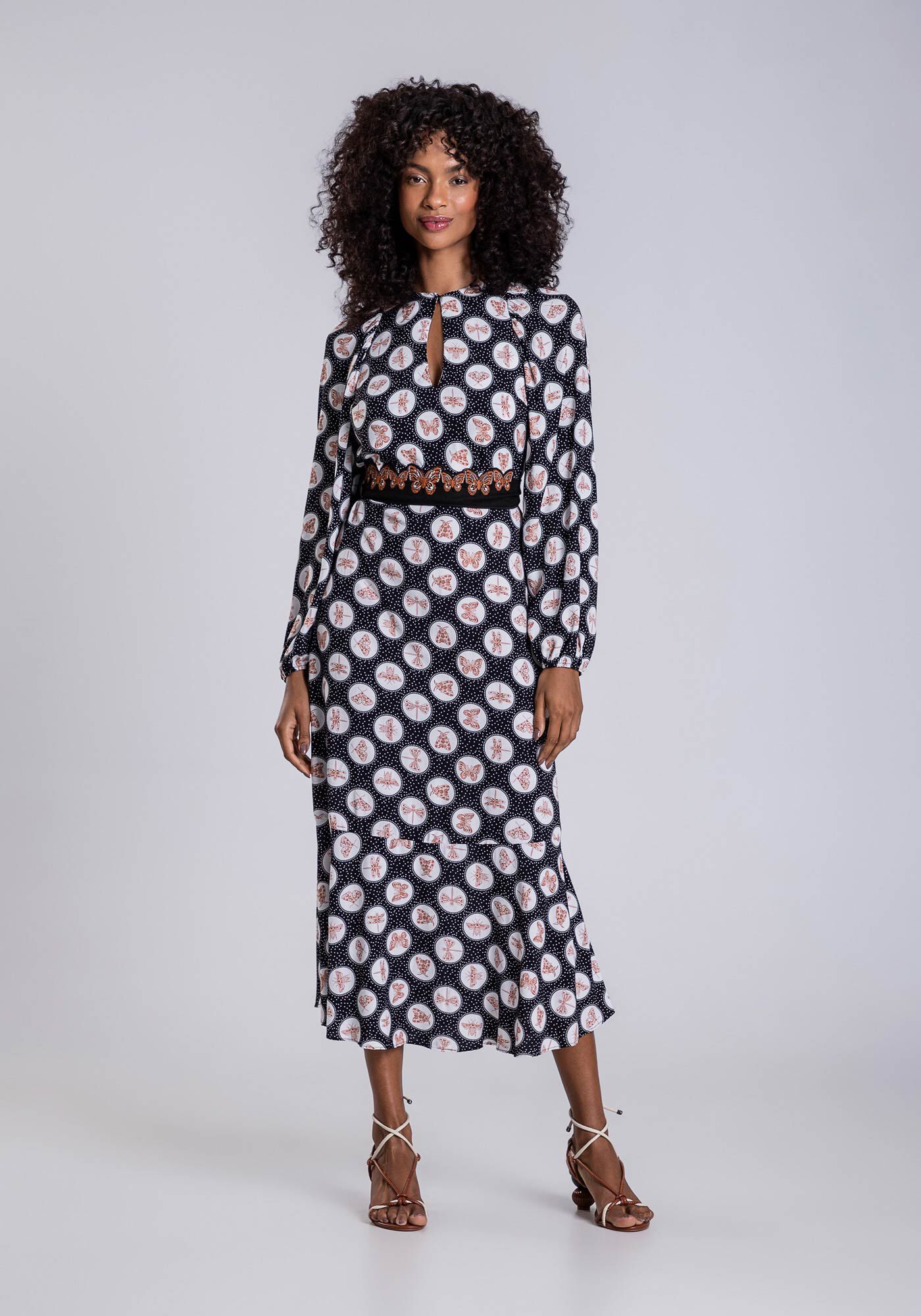 Vestido Midi em Viscose com Cinto Bordado, , large.