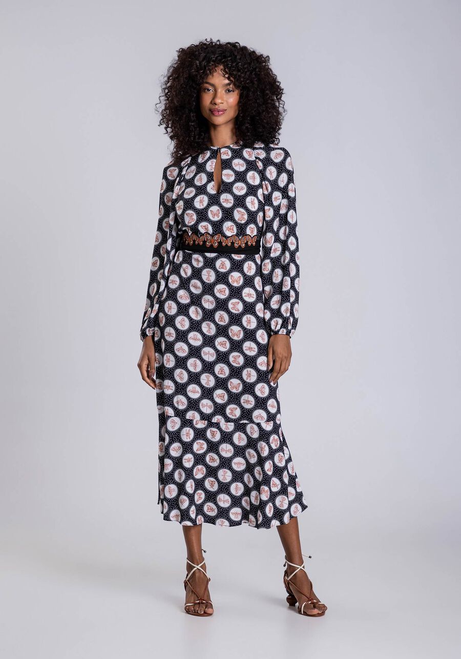Vestido Midi em Viscose com Cinto Bordado, BORBOLETARIO. Vestido Midi em Viscose com Cinto Bordado, BORBOLETARIO, large.